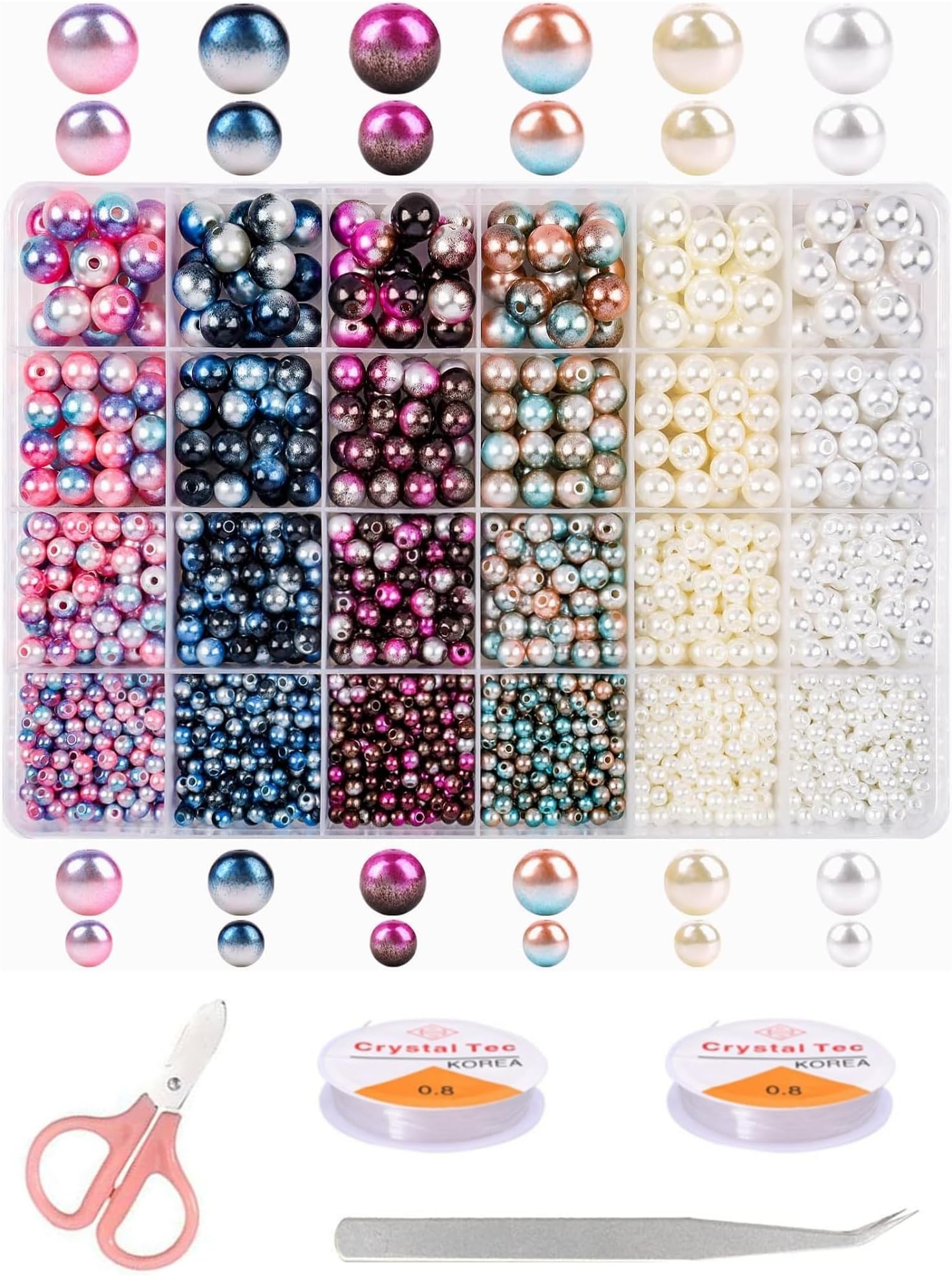 ELECDON 1890Pcs Multicolored Pearls Beads, ELECDON Loose Round Spacer Beads, Smooth Rainbow Faux ABS Beads for Jewelry Making, Bracelets, Earrings, Necklaces, DIY Crafts 4 6 8 10mm