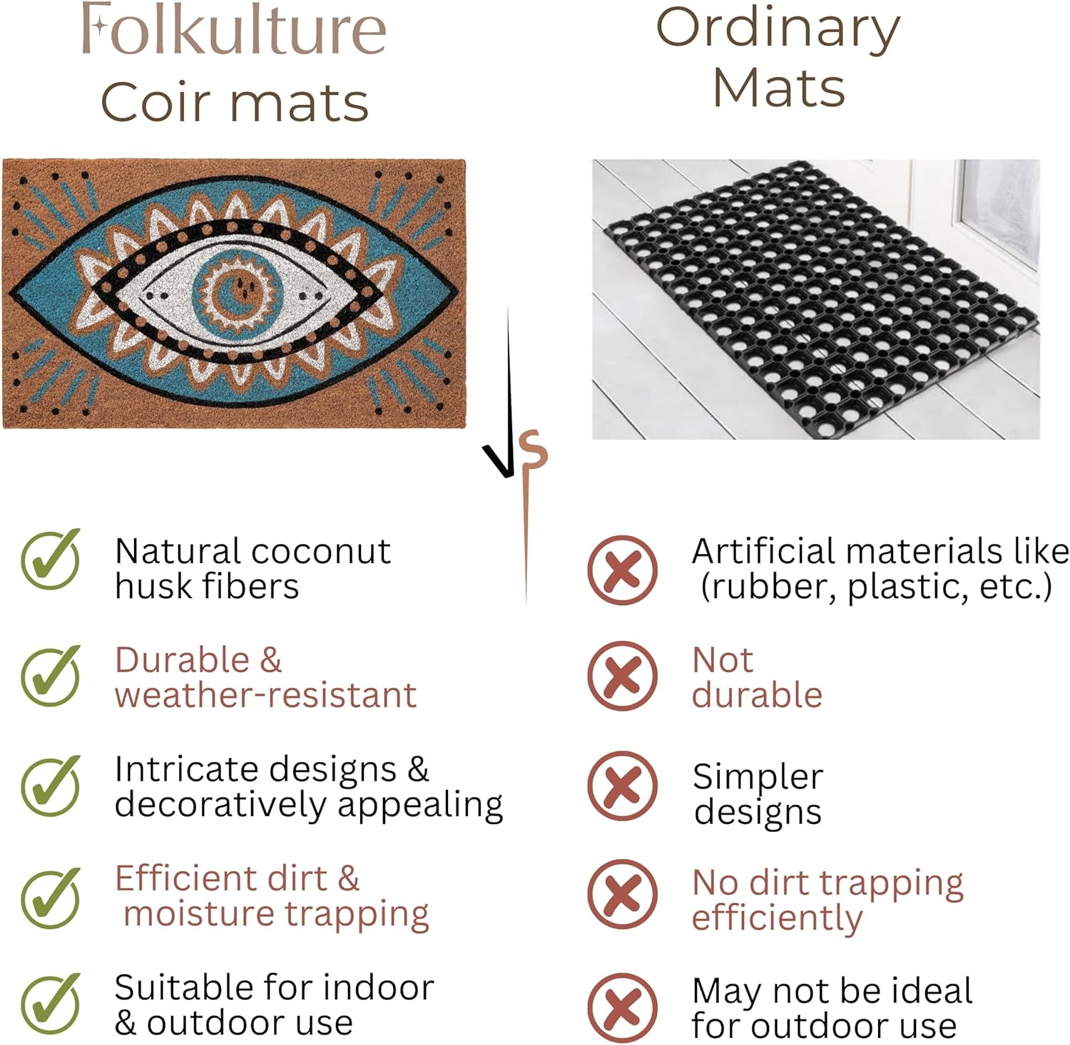 Folkulture Welcome Matt Outdoor | 16 x 28 Evil Eye Decor Mat for Front Door Mat Outside Entrance | Eco Friendly | Welcome-Mats Cute | Coir Door Mats | Outdoor Decor for Home | Durable & Anti Slip
