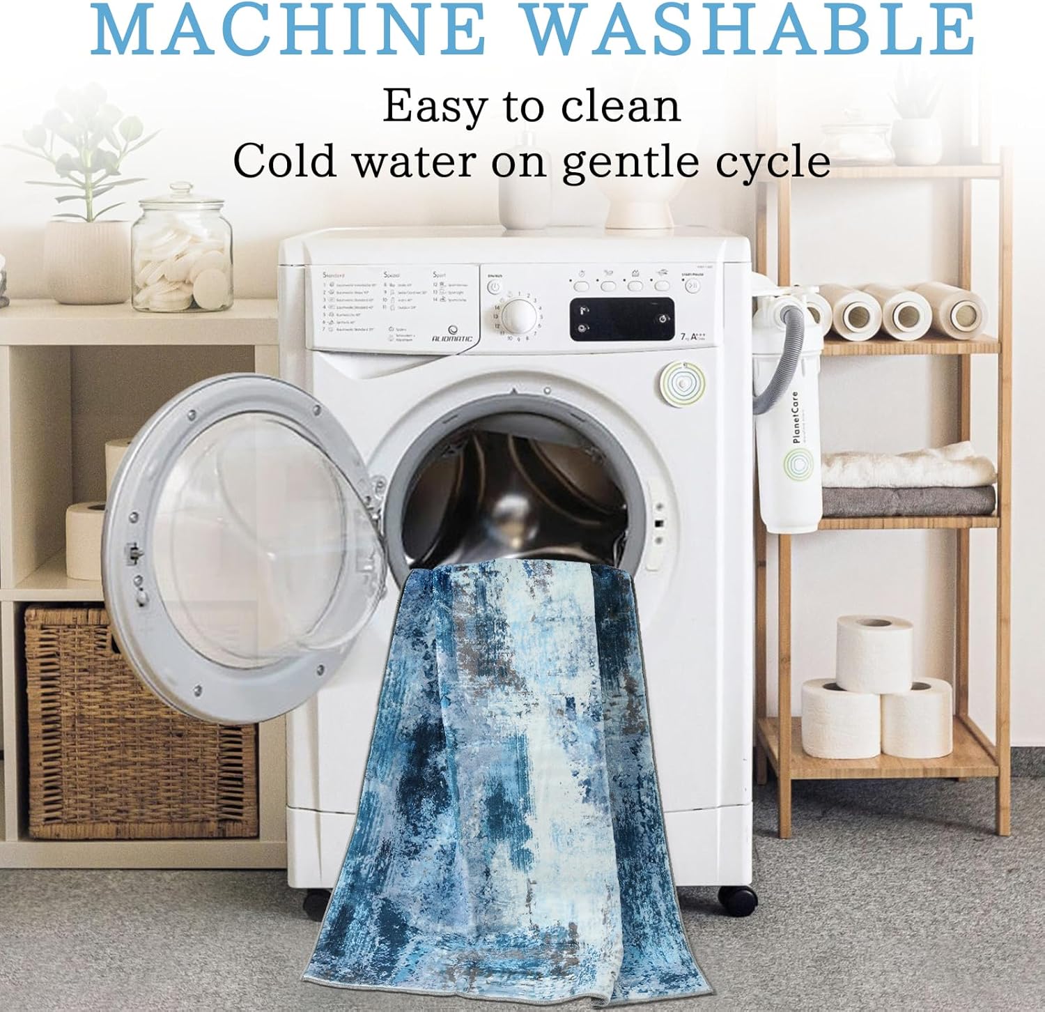 Washable Entryway Area Rug, 2x4 Small Modern Abstract Non Slip Area Throw Rug for Living Room Bedroom Kitchen Door Mat Indoor Entrance, Dark Blue