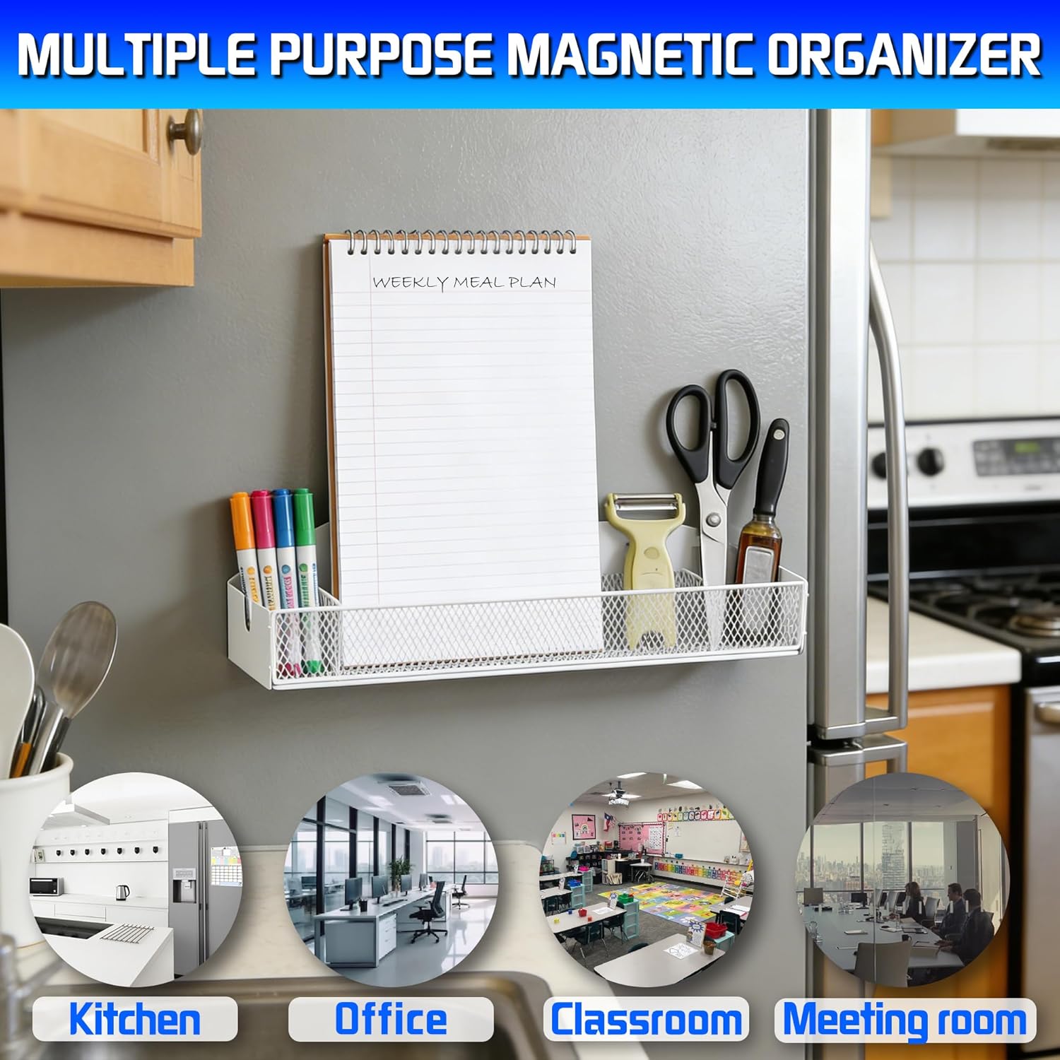 Magnetic Shelf, Magnetic Book Shelf with 2 Marker Holder for Classroom Organization, 20LB Magnet Shelves for Fridge Whiteboard Locker School Home Office (1 Set)