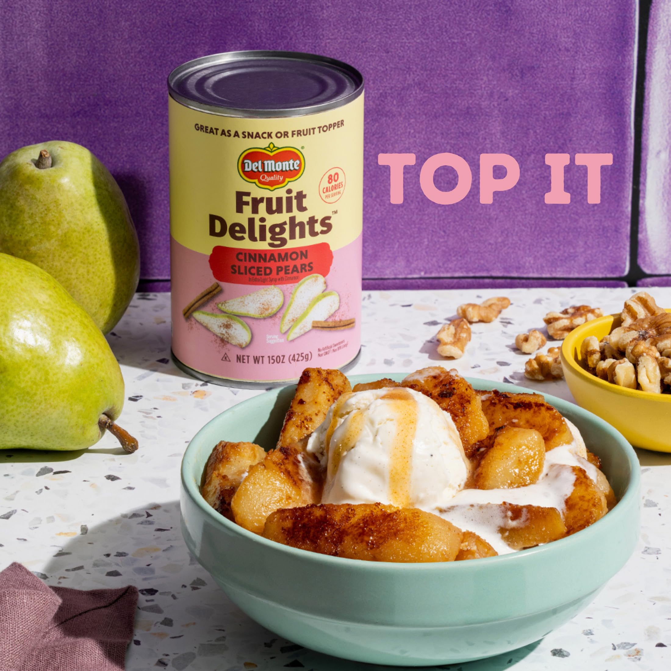 Del Monte Fruit Delights Sliced Pears with Cinnamon in Extra Light Syrup, 15 oz. Cans, 12 Pack