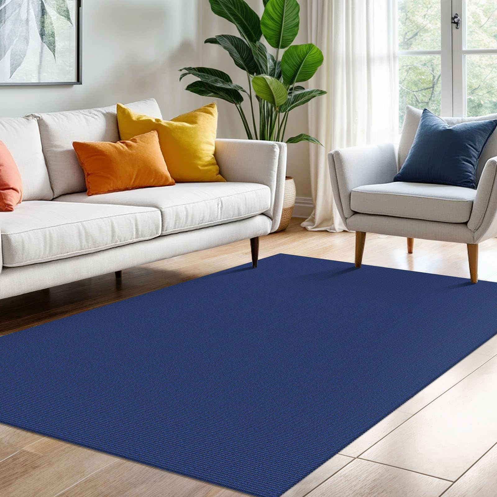 KOZYFLY 4x6 Washable Area Rug, Non Slip Living Room Rug, Royal Blue
