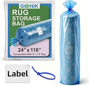 GOONIK XL Rug Storage Bag with Zip Tie, 24 x 116 in, Blue