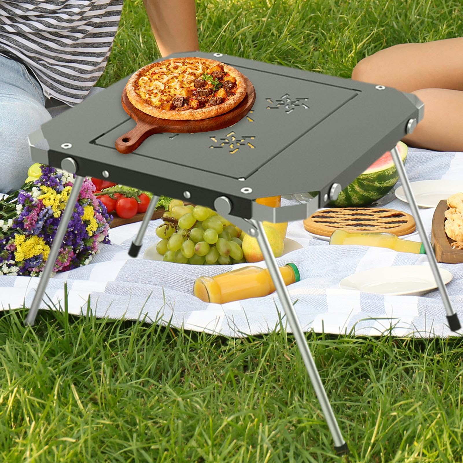 Tavolo da campeggio portatile, in lega di alluminio, portatile, pieghevole, per giardinaggio, per riunioni di famiglia, giardino, casa, patio, picnic, prato, cortile, all'aperto