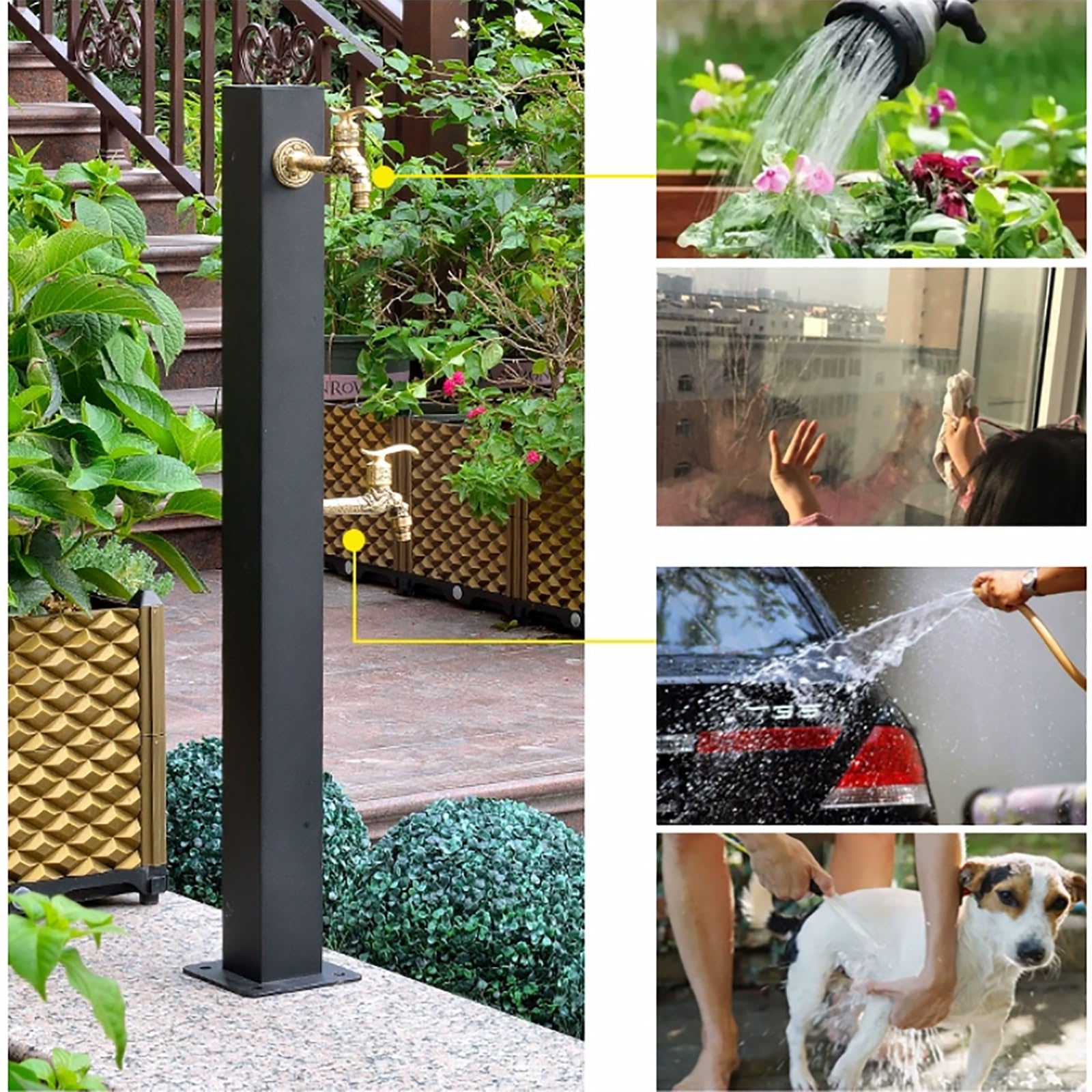 Columna de Agua para jardín Vertical con 2 Pistolas rociadoras, Manguera anticongelante para Exteriores, Extensor de Grifo, Fuente Decorativa y dispensador de hidrante.