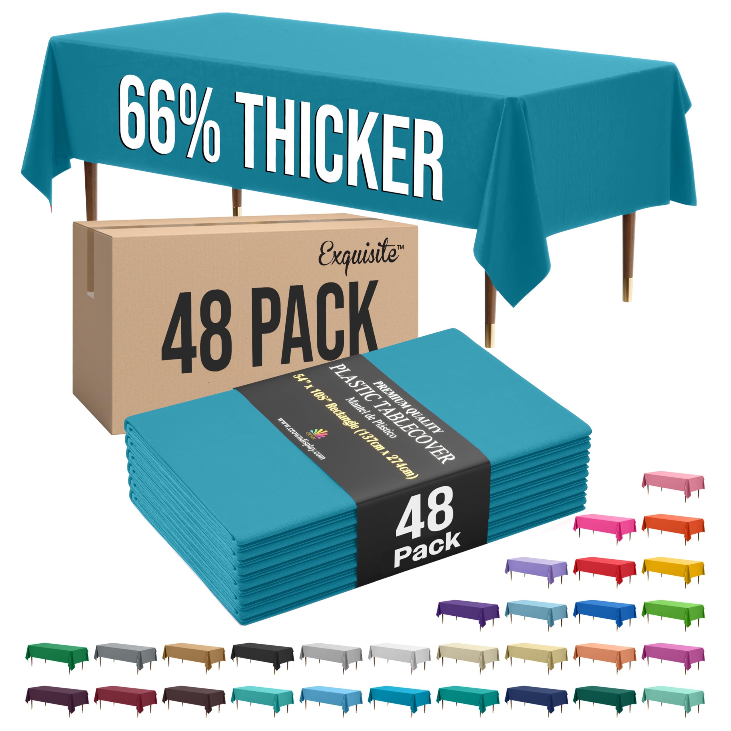 Exquisite 66% Thicker Turquoise Rectangle Tablecloth 54"x108" - 48 Pack