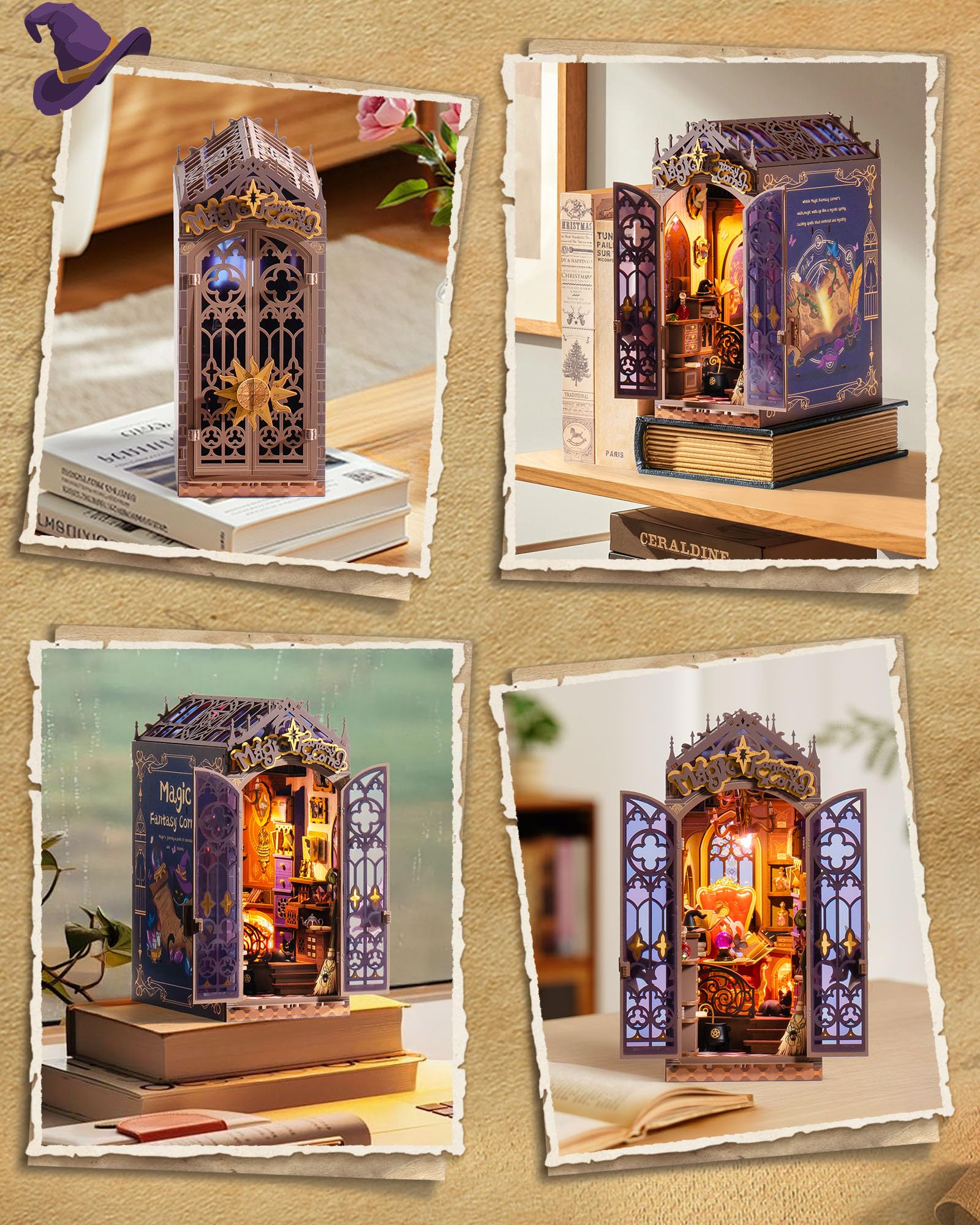 ROBOTIME Book Nook Booknook avec Lampe, Maison Miniature à Construire DIY Miniature House Diorama Décoration Cadeau de Vacances (Magic Fantasy Corner)