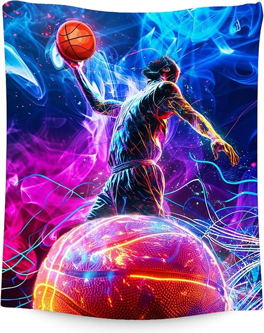 Basketball Blanket Gifts, Kids Blankets for Boys, Soft Fleece Sports Theme Throw for Team Player, 50"x60"