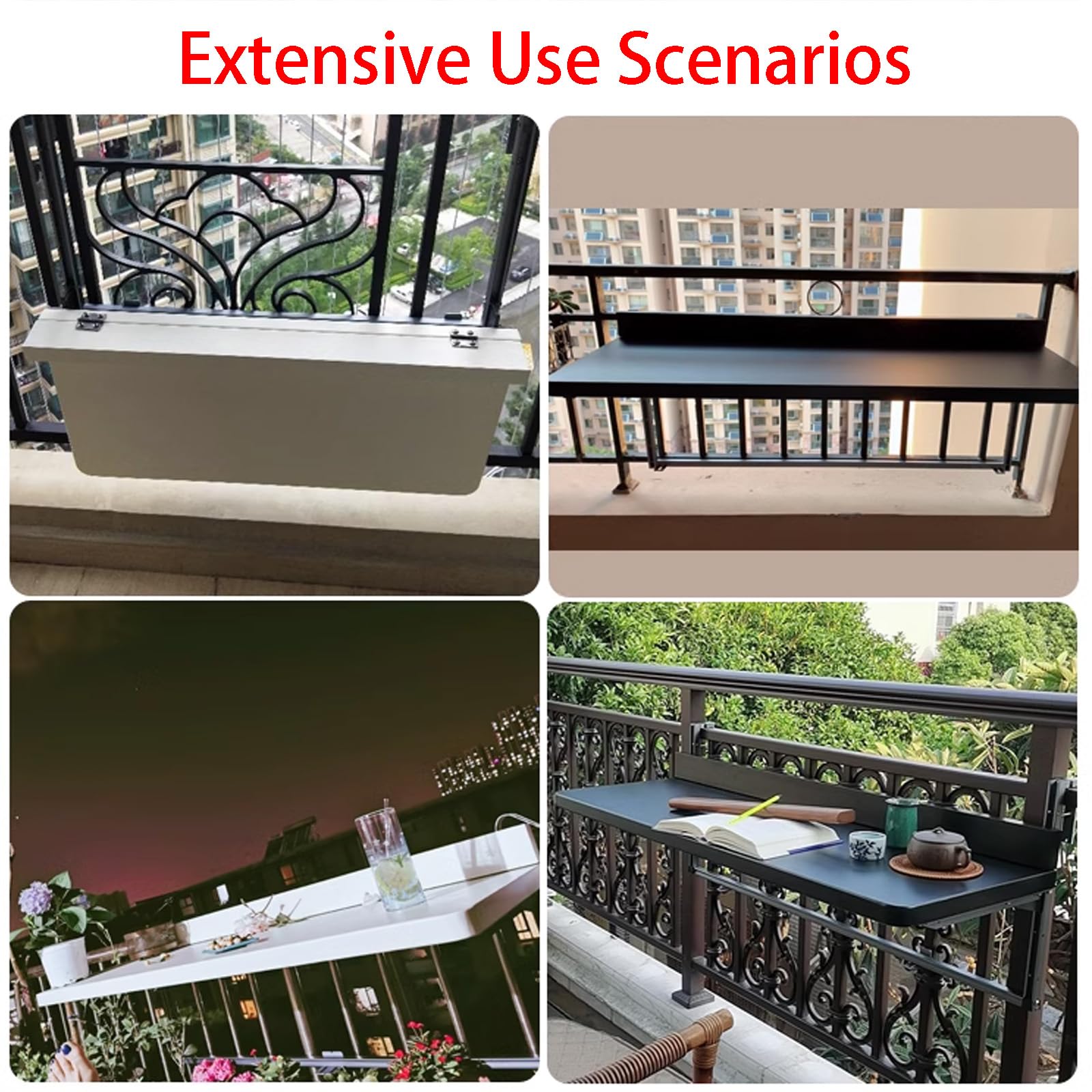Tavolo Pieghevole da Balcone 5 Altezze Regolabili con Ringhiera per Patio Giardino Terrazza