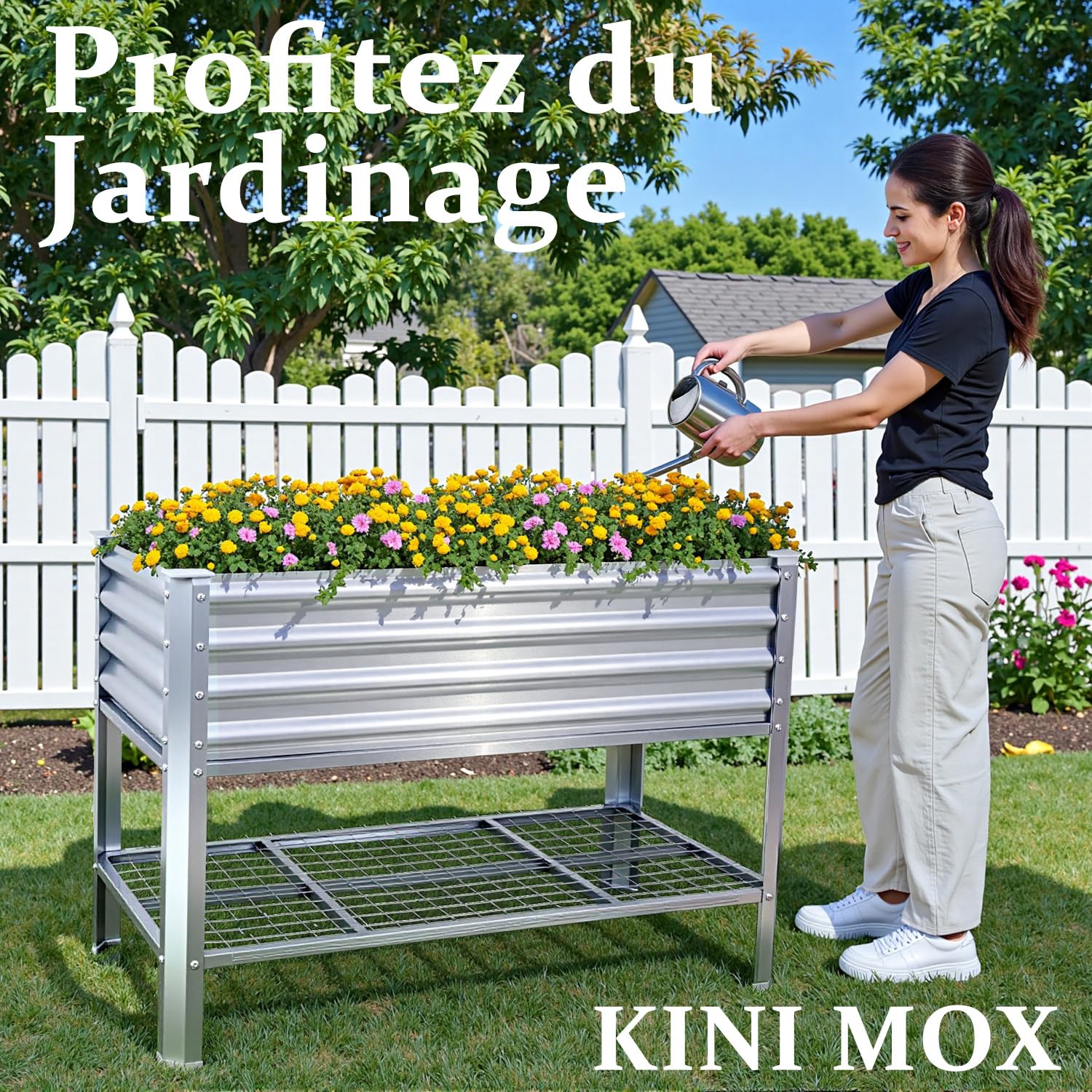 Potager à Hauts Pieds (4 * 2 * 2.6 FT/120 * 60 * 80 CM) (Métal avec Plaque de Fond)