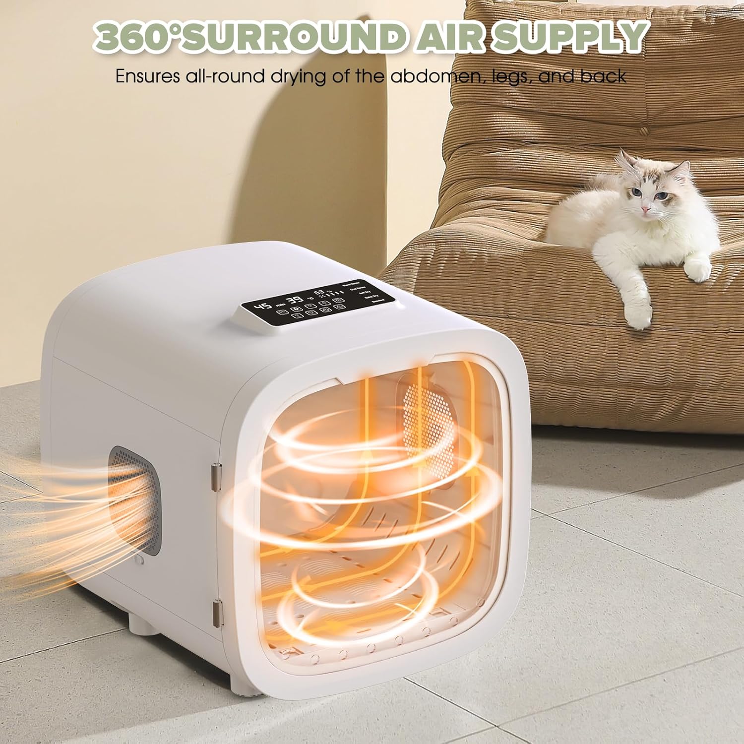 Kikihouse 52L Automatic Pet Dryer Box with 5 Modes, Hands-Free Pet Grooming Dryer for Cats & Dogs, Adjustable Temperature & Wind Speed, Low Noise, Safety Features, Timer & Interior Light
