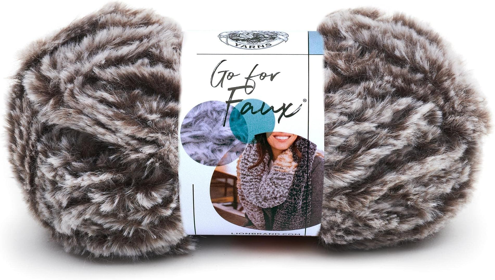 Lion Brand Yarn Go for Faux, Bulky Faux Fur Yarn for Knitting, Crochet, and Crafts, Bear, 1 Pack