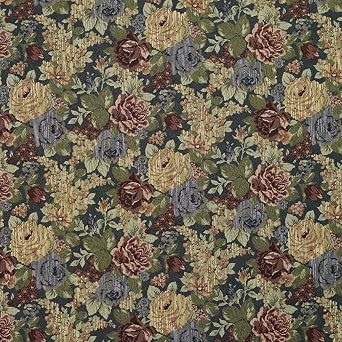 Blue Red and Green Floral Tapestry Upholstery Fabric by The Yard - SKU Emmett Aloe