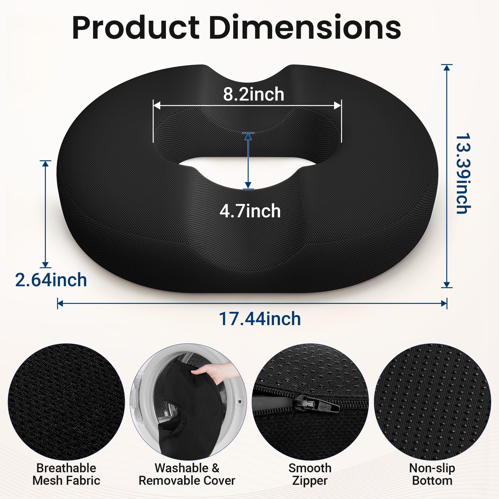 CloudBliss Donut-Kissen, Sitzkissen für Steißbein-Schmerzlinderung und Hämorrhoiden, Memory Foam Stuhlkissen, Sitzkissen für Männer und Frauen für Zuhause & Büro, (Schwarz-XL)