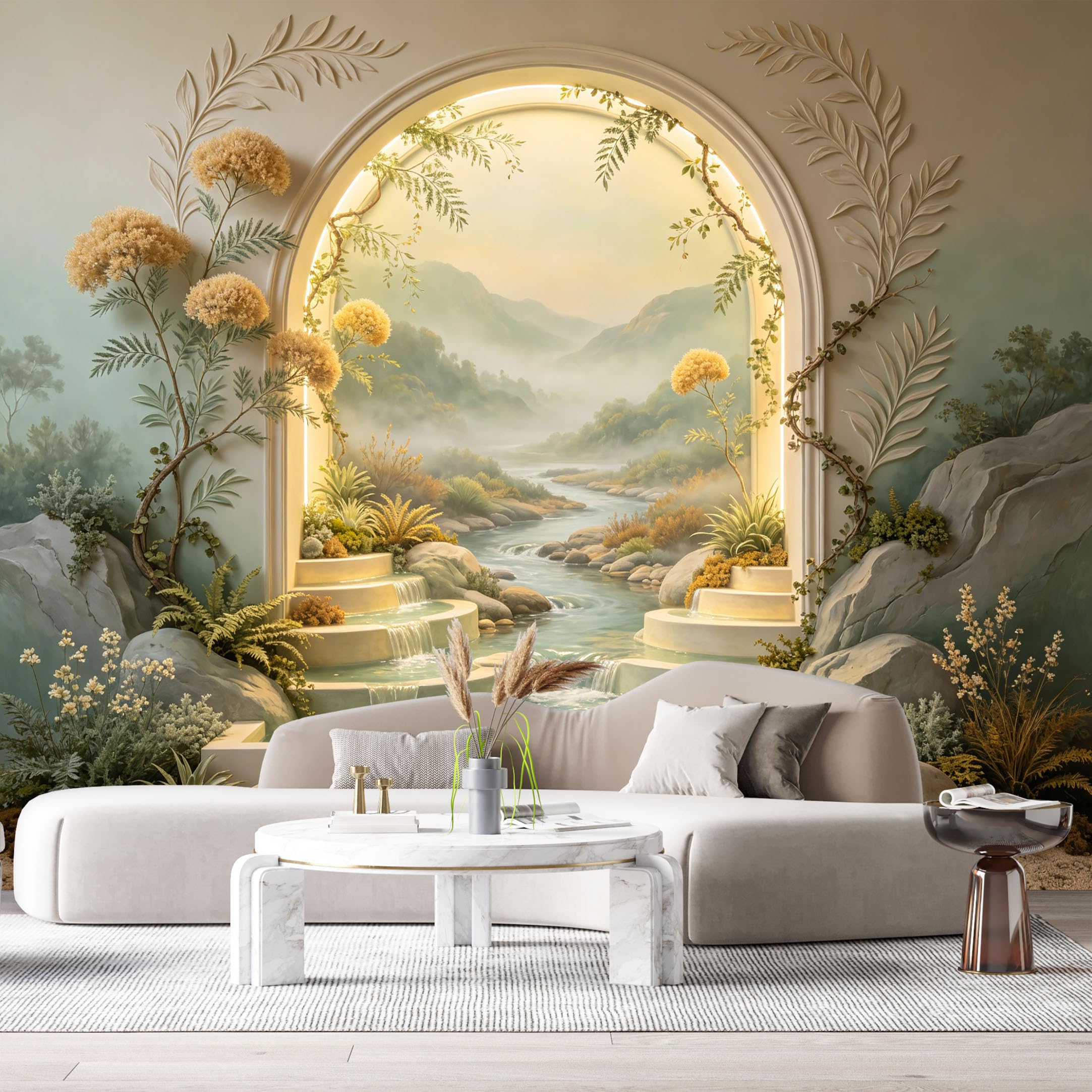 Custom Size Wall Murals Archway Mountain Stream Landscape 3D Trompe L'Oeil SelfAdhesiveWall Fabric Removable Wallpaper Wall Decor for Living Room Bedroom Bathroom
