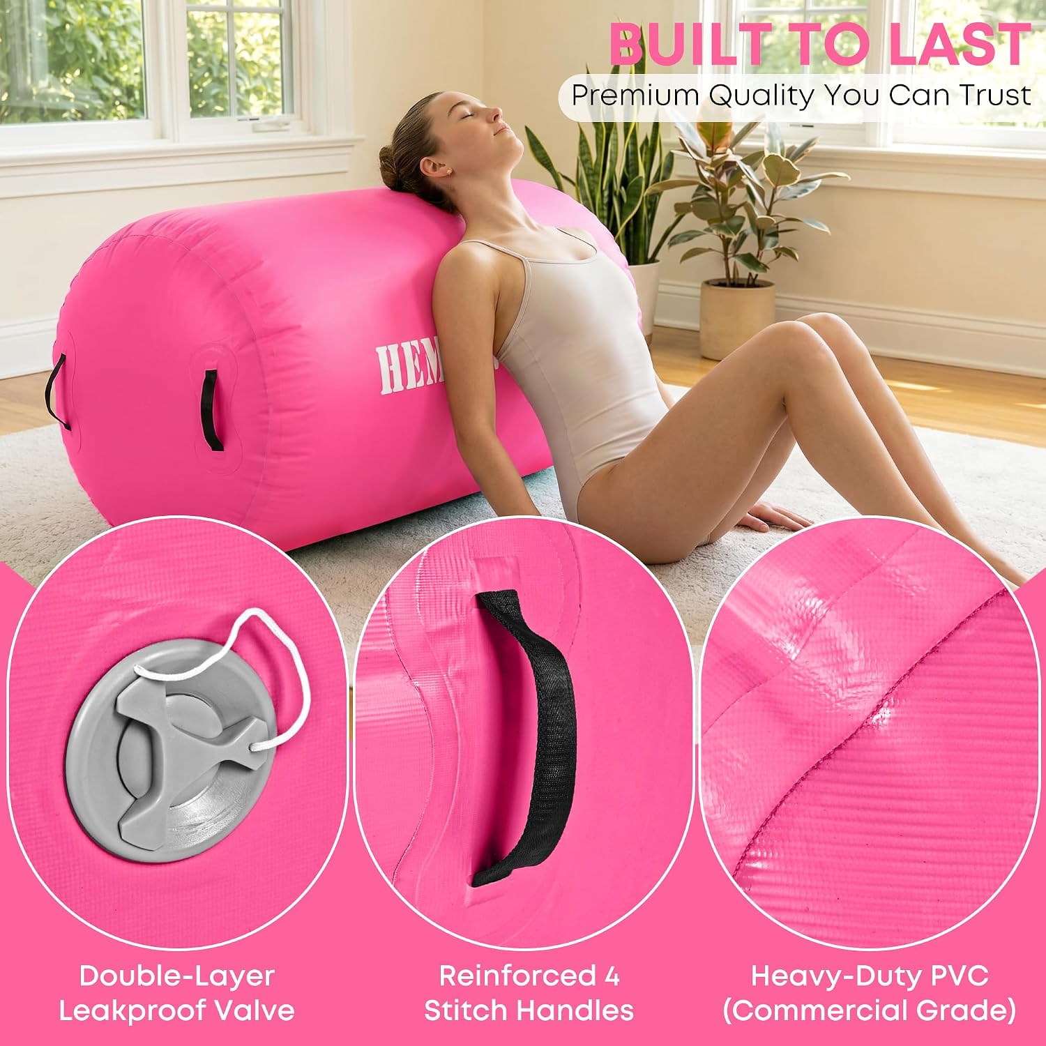 Inflatable Gymnastics Air Barrel Roller with Electric Pump, Heavy Duty PVC Tumbling Barrel Back Handspring Trainer, Air Tumble Track Mat for Home Gym, Cheerleading, Yoga Practice image 3