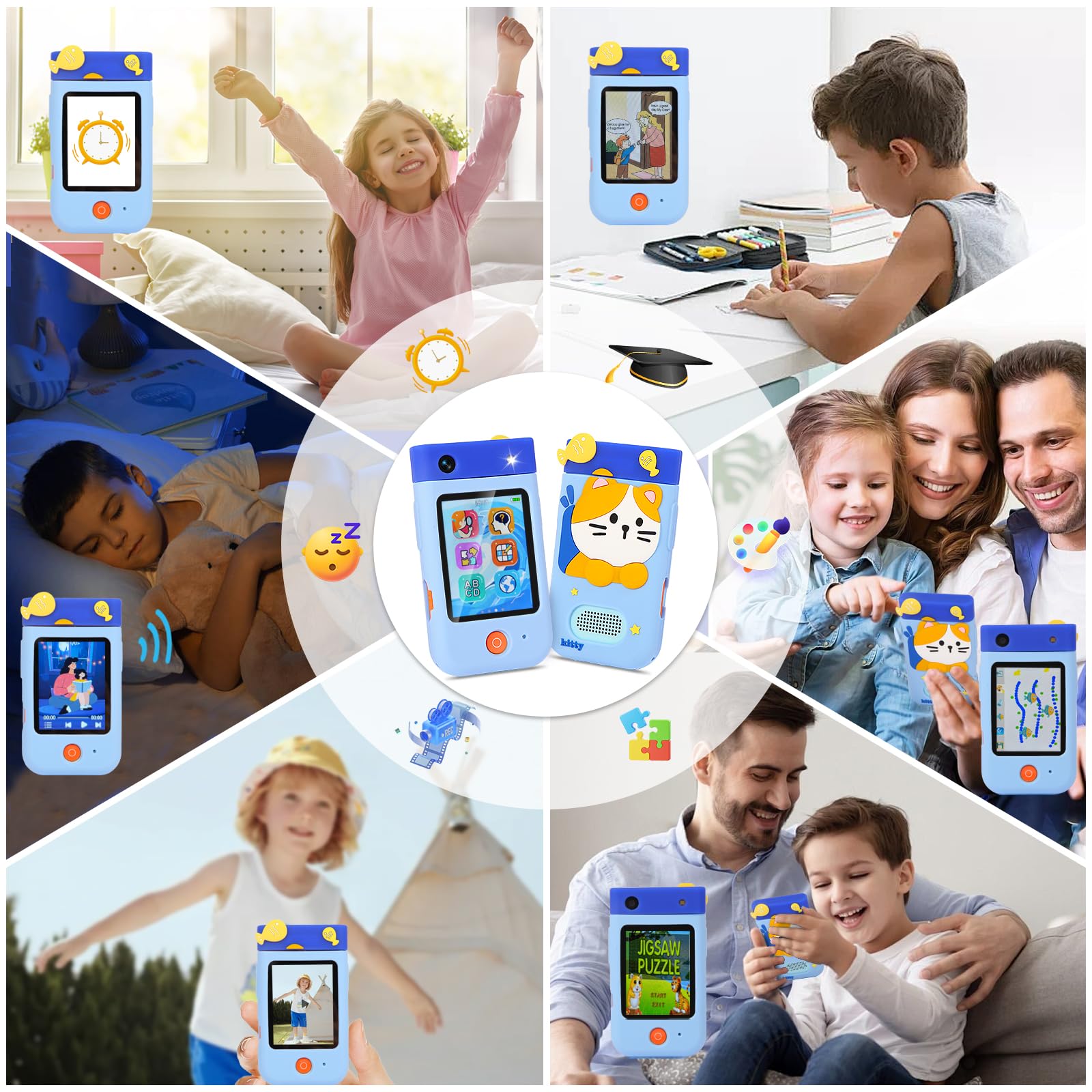 Telefono Per Bambini, ZUEOKAI Macchina Fotografica Bambini Touchscreen, 180° Obiettivo, Video 1080P con Custodia Silicone, Regali di Natale e Compleanno per Bambini, Regalo Bambina 3 4 5 6 7 8 Anni