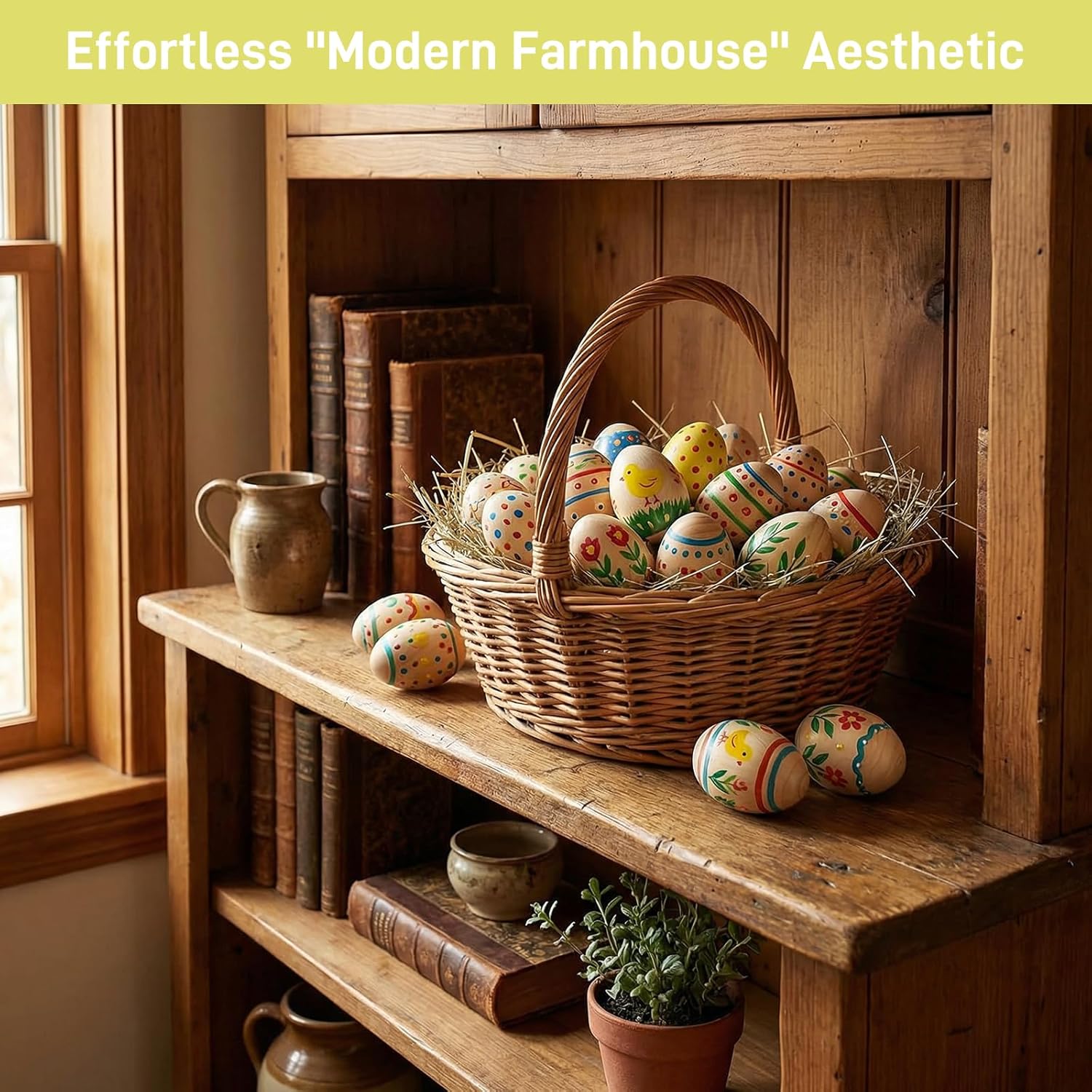 SallyFashion 48 Pcs Wooden Eggs for Crafts, Fake Brown Eggs to Paint Easter Dyeable Decorations Baskets for Kids Color