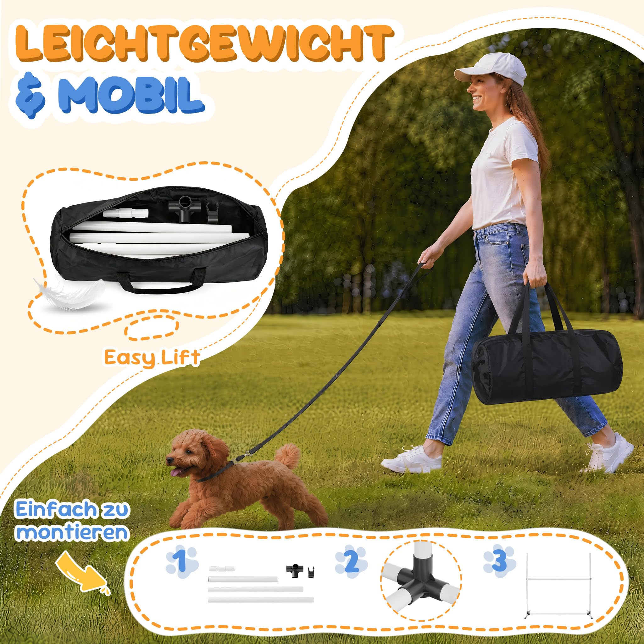 XMTECH 4-TLG. Hunde Agility Set Training Hundesport, Höhenverstellbar, Inklusive Tasche, PVC Hundetrainingsset, Weiß