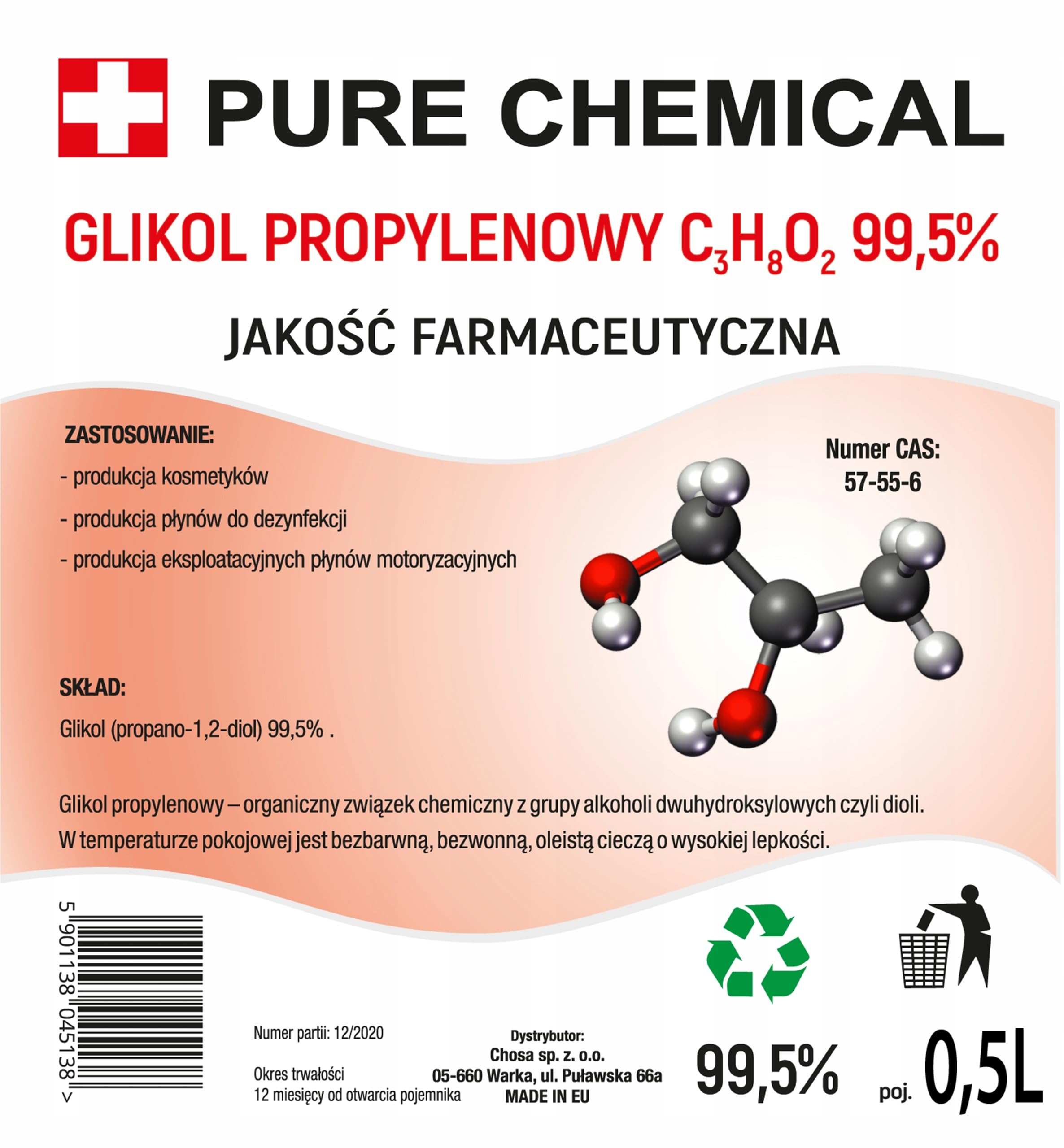 Glikol Propylenowy Farmaceutyczny Min.99,5% (500ml)