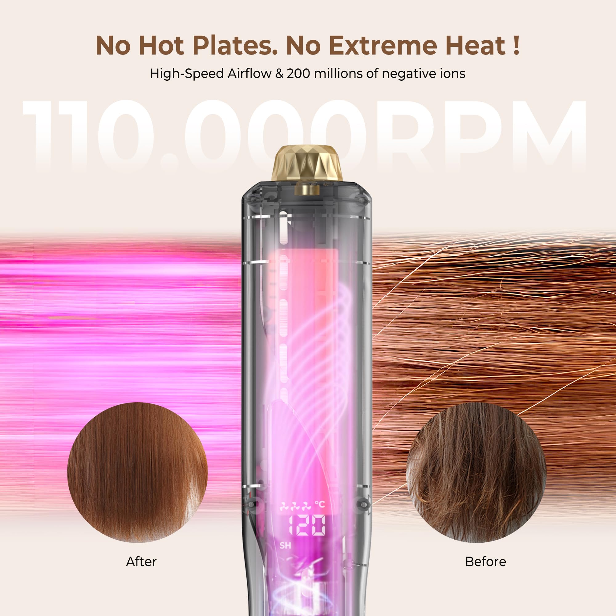 UKLISS Sèche-Cheveux Lisseur 3 en 1, Pro Lisseur à Air Ionique 200 m/min-Plasma Coiffage Mouillé à Sec, pour réduire la casse et apporter plus de brillance, Convient à tous les types de cheveux