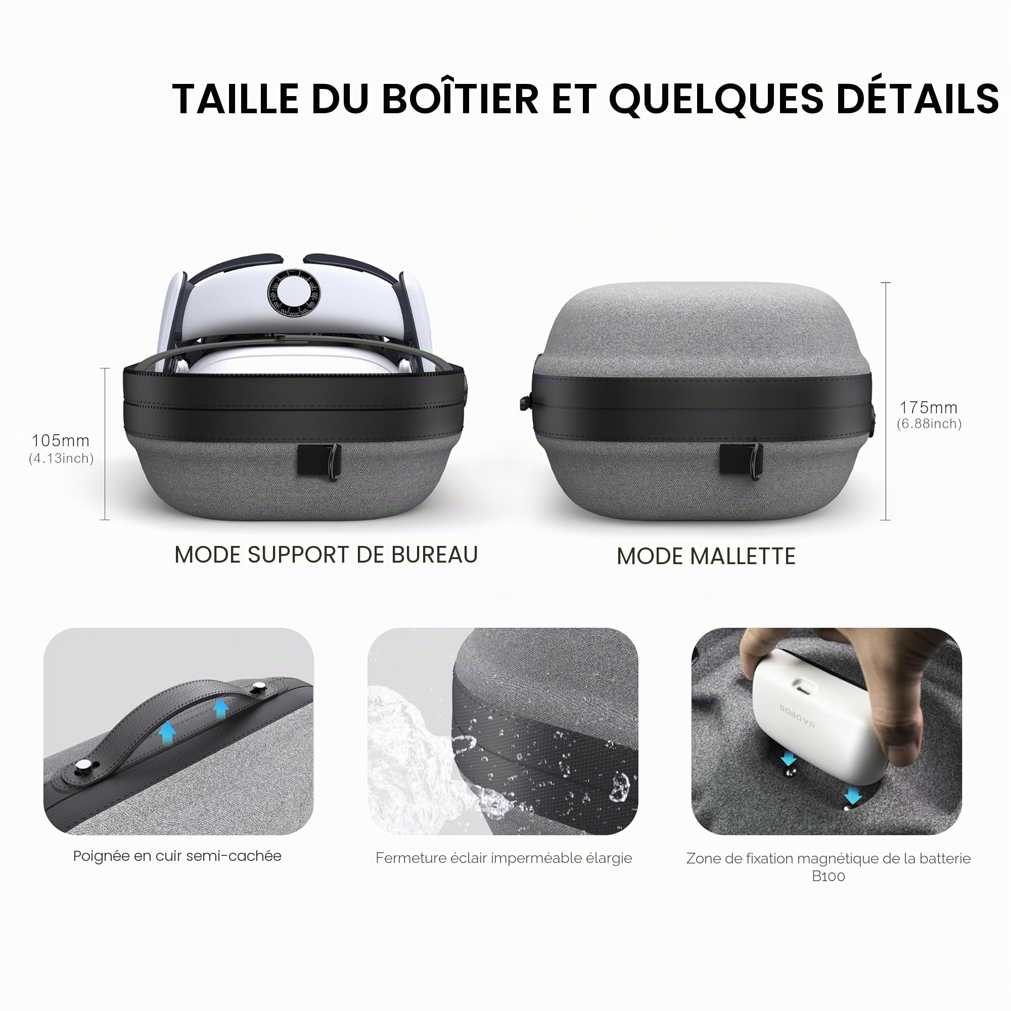 BOBOVR Étui de transport C3 pour Meta Quest 3 S3 Pro, trois modes polyvalents, support de bureau pour un espace de travail bien rangé