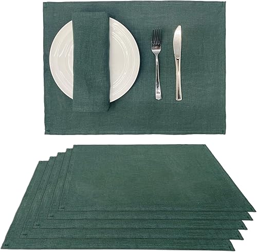 ANDSTAR Juego de 6 manteles individuales de lino, lavables, resistentes al calor, para comedor y cocina (verde)