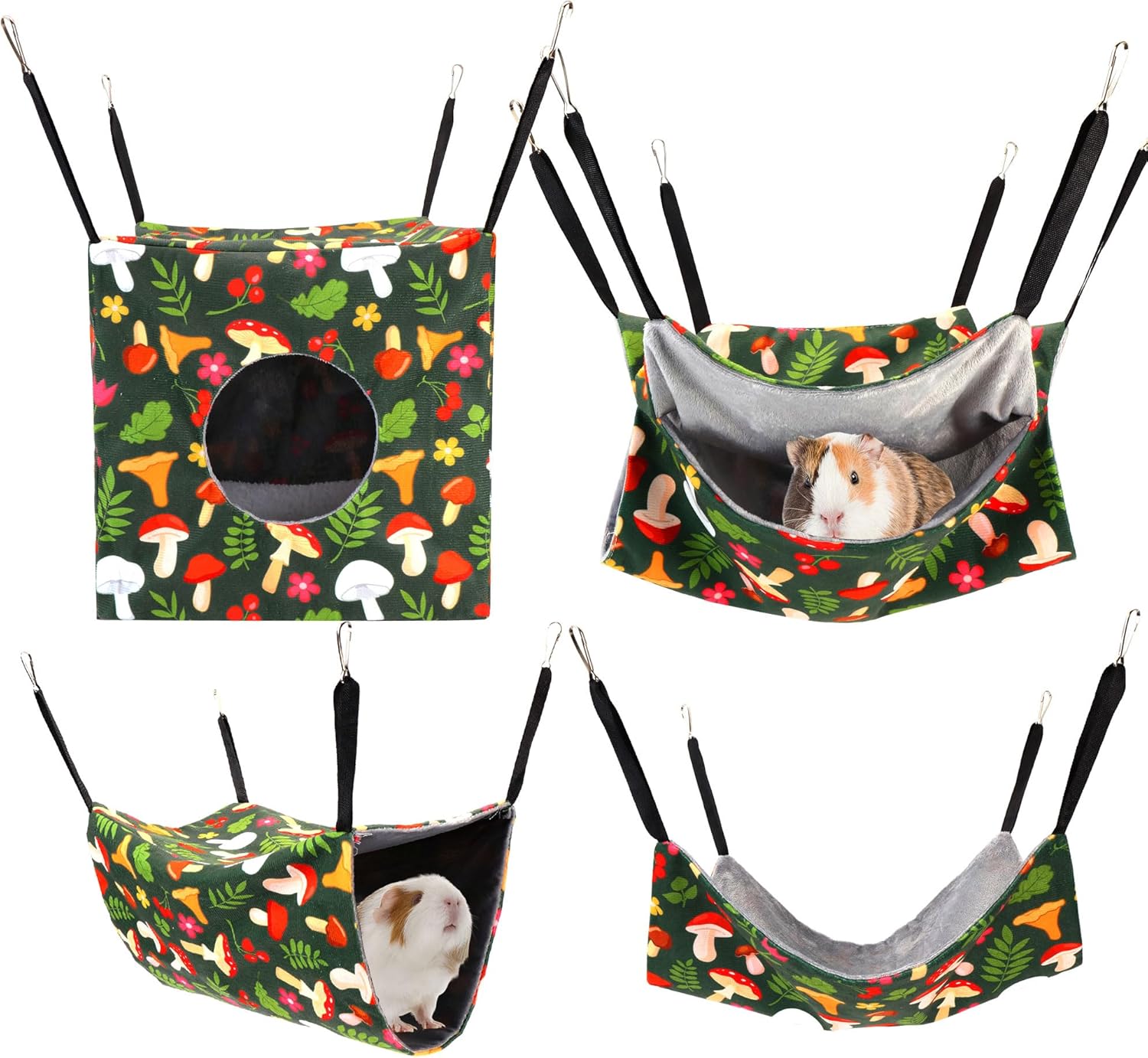 4 Pack Ferret Hammock, Ferrets Cage Accessories Washable Guinea Pig Hideout Bed Soft Small Animal Hammocks Rat Cage Accessories for Hedgehog, Sugar Glider, Squirrel, Hamster (Green)