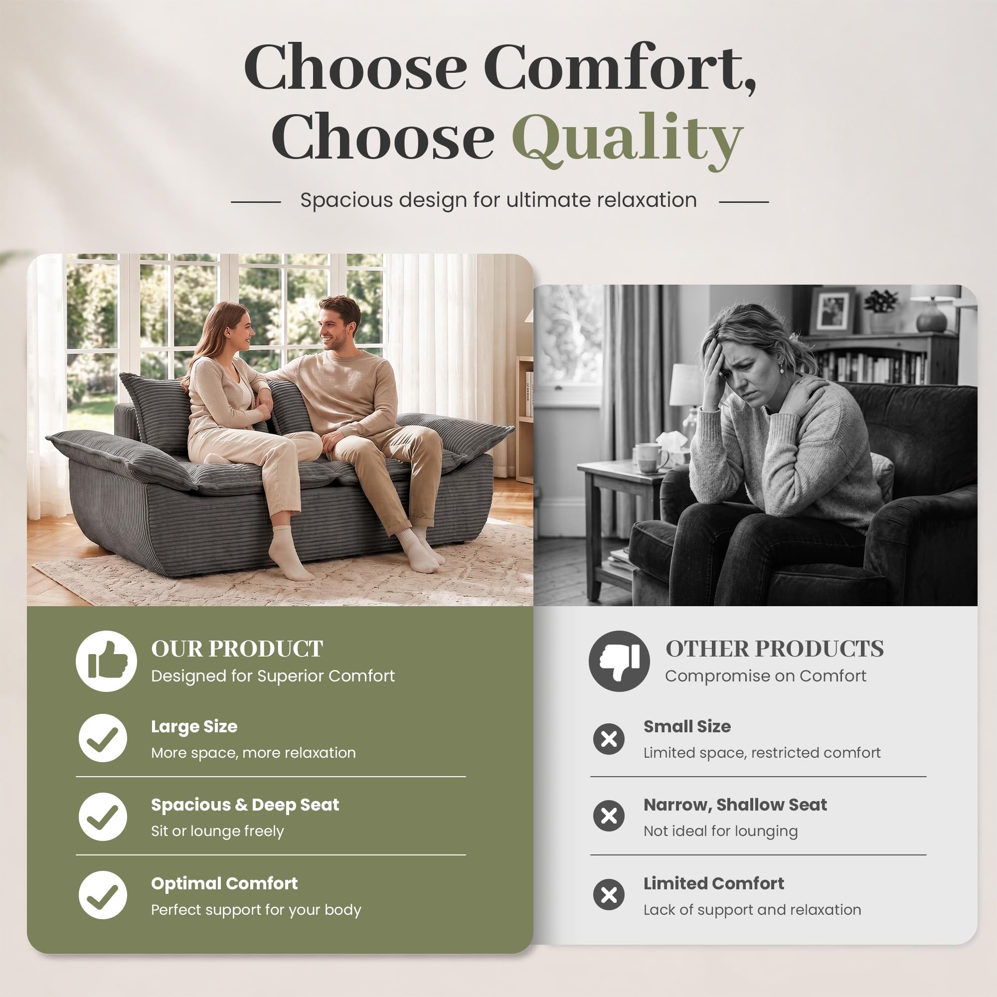 55" Convertible Corduroy Sofa Bed, Boneless Foldable Loveseat Sleeper Couch, Compressed Foam Floor Sofa with Removable Cushions & Pillows for Small Space Living Room