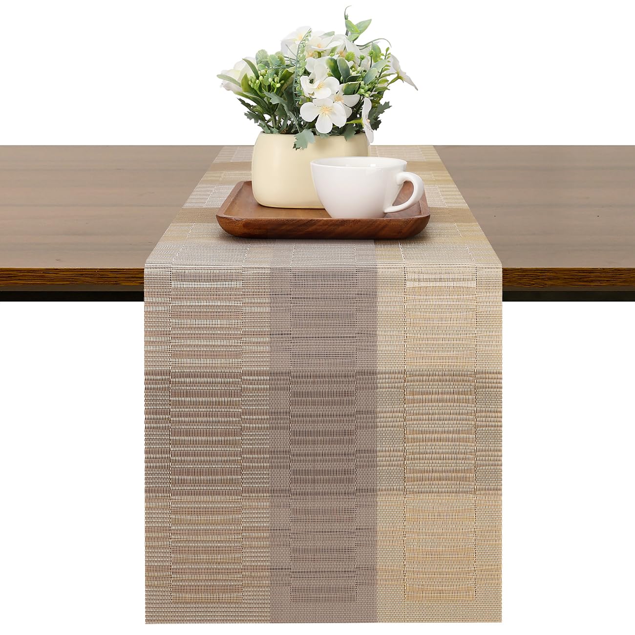 Chitomars Table Runner for Dining Table, Washable Vinyl Woven Table Runners for Farmhouse Decor Indoor Outdoor Birthday Weddings Party Home Coffee Table Decorations (Grey Gold, 30 x 180 cm)