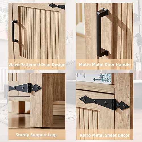 Miniatura 5 de Juego de 2 mesitas de noche bohemias acanaladas para dormitorio, mesita de noche rústica de 18 pulgadas con estación de carga, mesas de noche