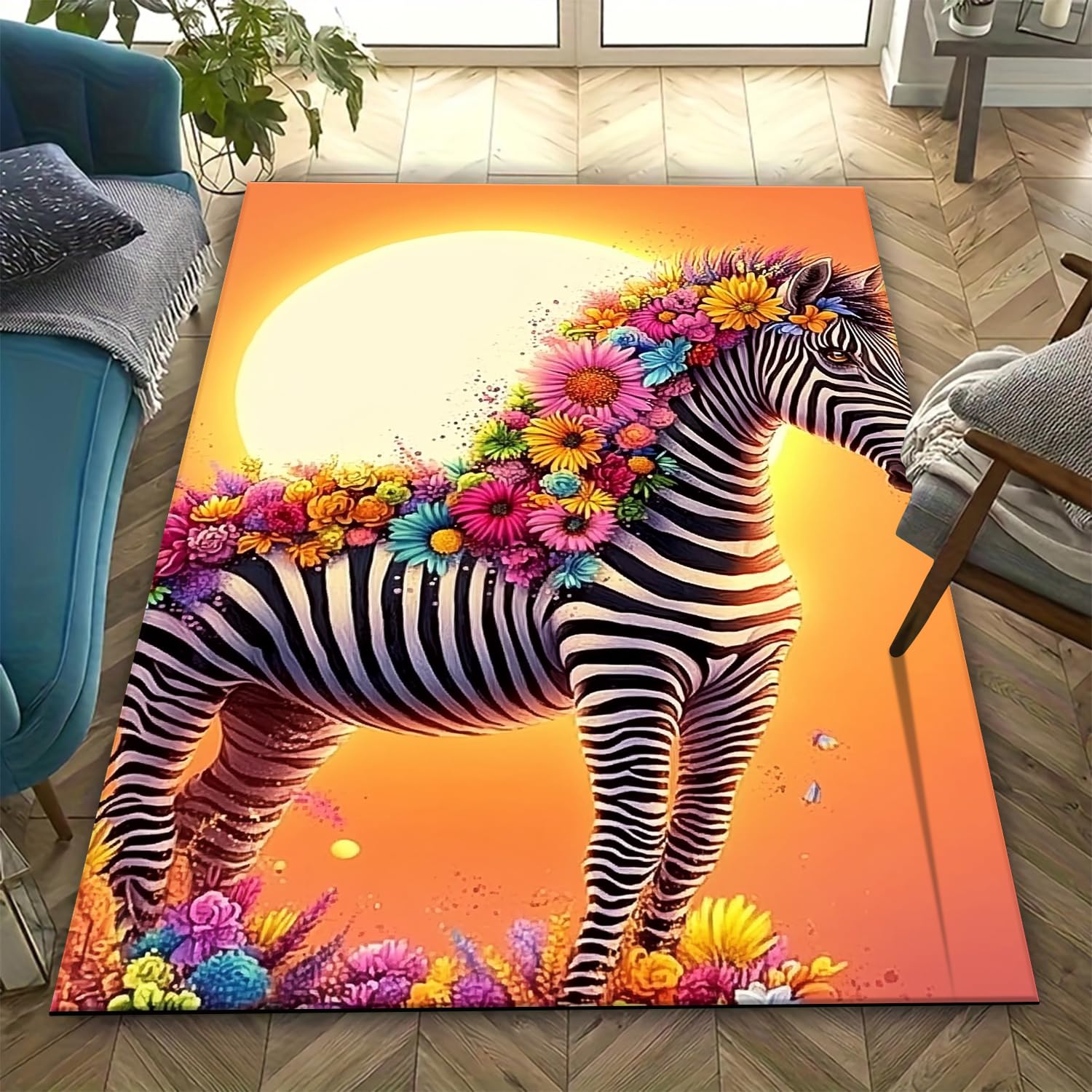 Tapis de cuisine antidérapant et facile à nettoyer avec grand imprimé animal zèbre 3D