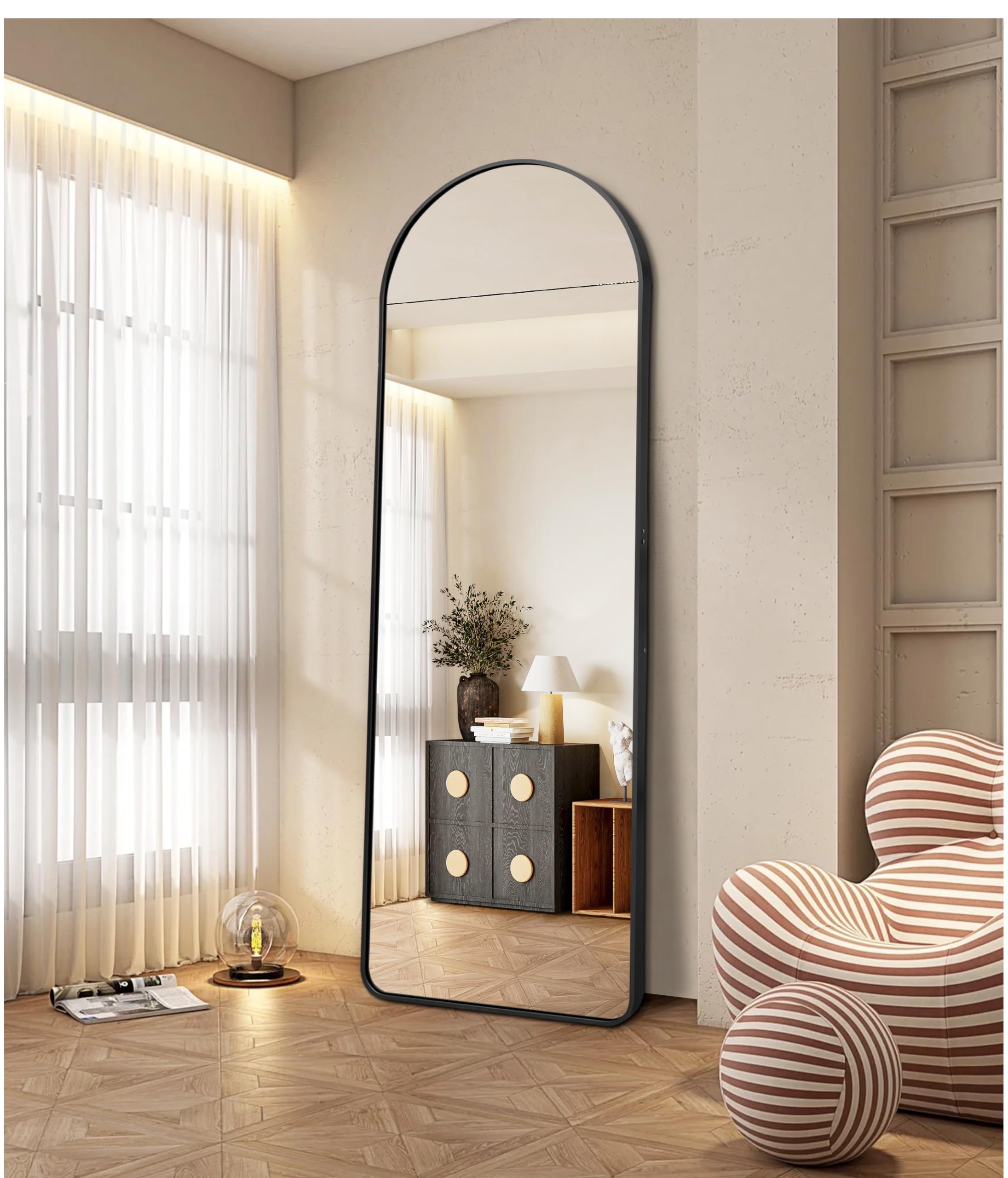 Niccy 65"x22" Arch Full Length Mirror, Standing Mirror Full Length, Arched Floor Mirror for Bedroom Hanging or Leaning Against Wall, Black Arch Body Mirror with Aluminum Alloy Frame for Bedroom