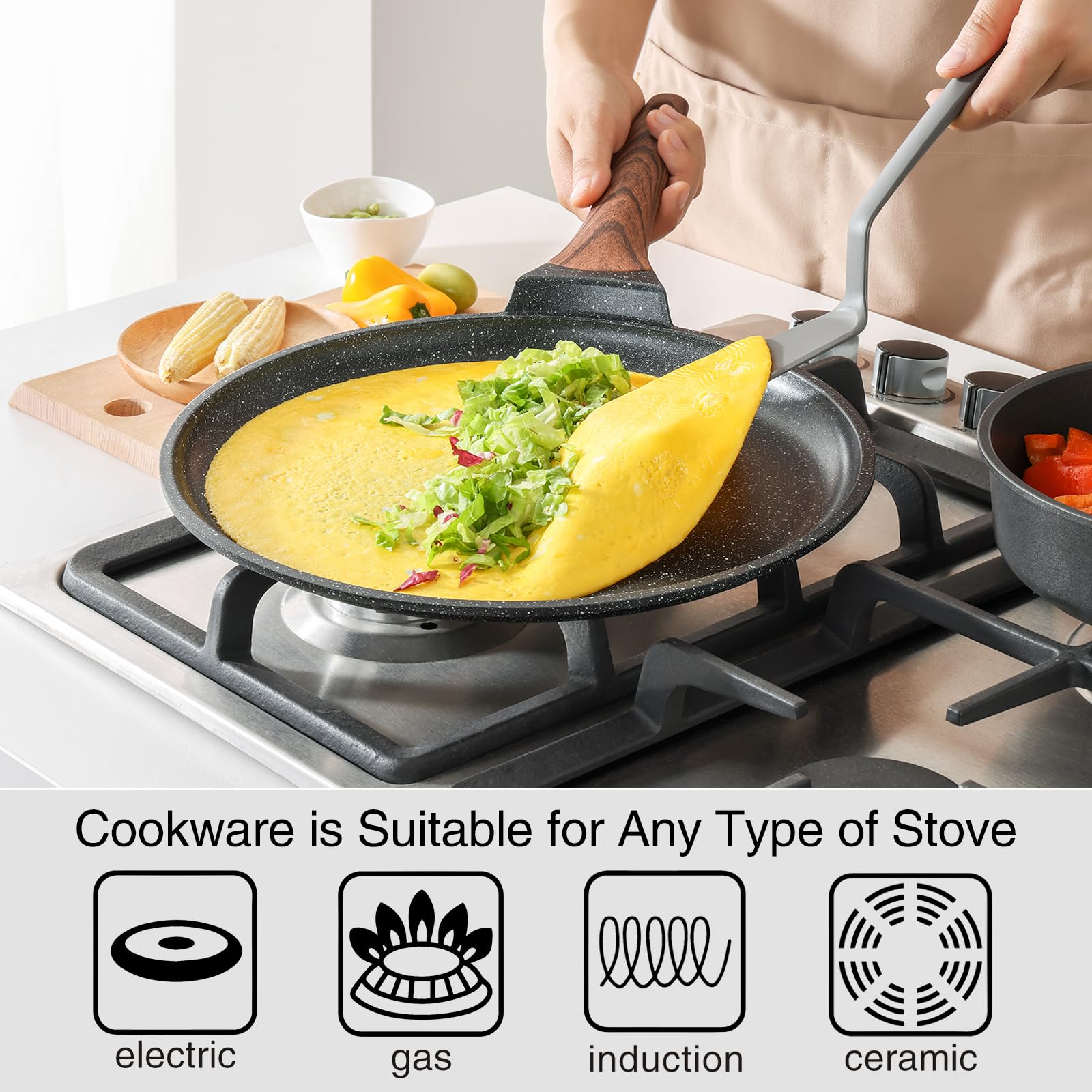 Kordisen Crepe Pan Nonstick, 12 Inch Dosa Pan with Spreader, Granite Coating Comales Para Tortillas Pancake Pan, Flat Pan for Stove Top, Induction Compatible, PFOA Free