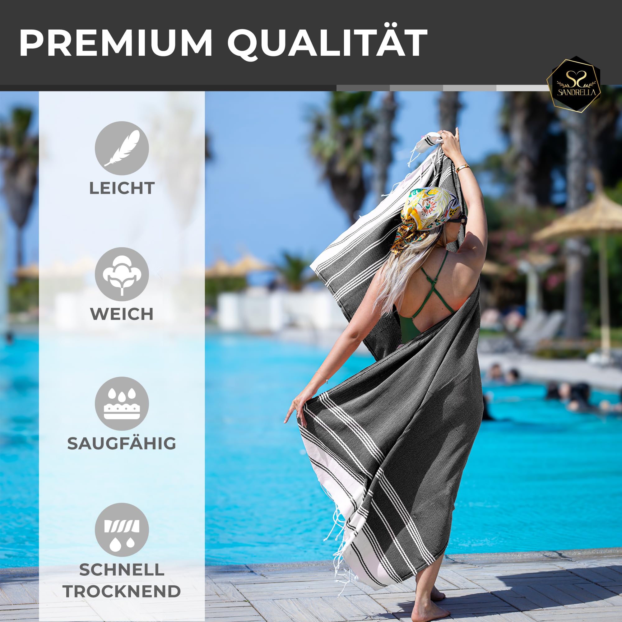 2er Set Hamamtuch aus 100% recycelter Baumwolle Oeko-Tex tunesisches Strandtuch Sauna Damen & Herren 100x200cm schnelltrocknend I grau – dunkelgrau