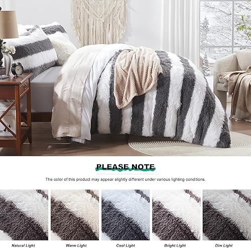 Miniatura 5 de Newspin Juego de funda de edredón de felpa lanuda tamaño Queen, juego de funda de edredón esponjoso, juego de ropa de cama de terciopelo cristalino