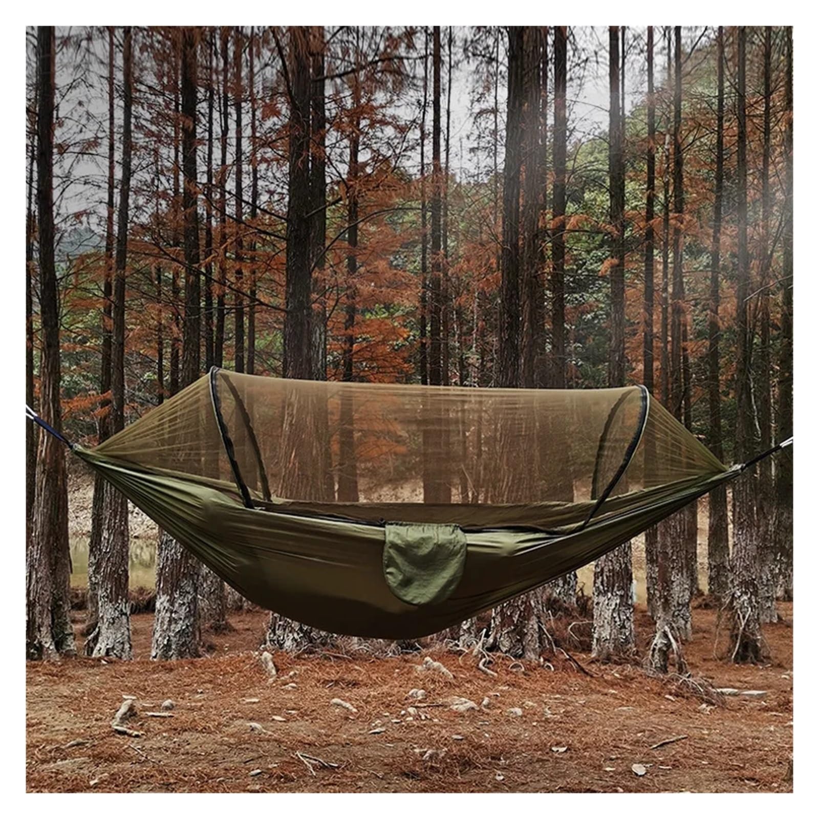 Automatic Quick-opening Net Hammock Outdoor Camping Pole Hammock swing Anti-rollover Nylon Rocking Chair 260x140cm(Green)