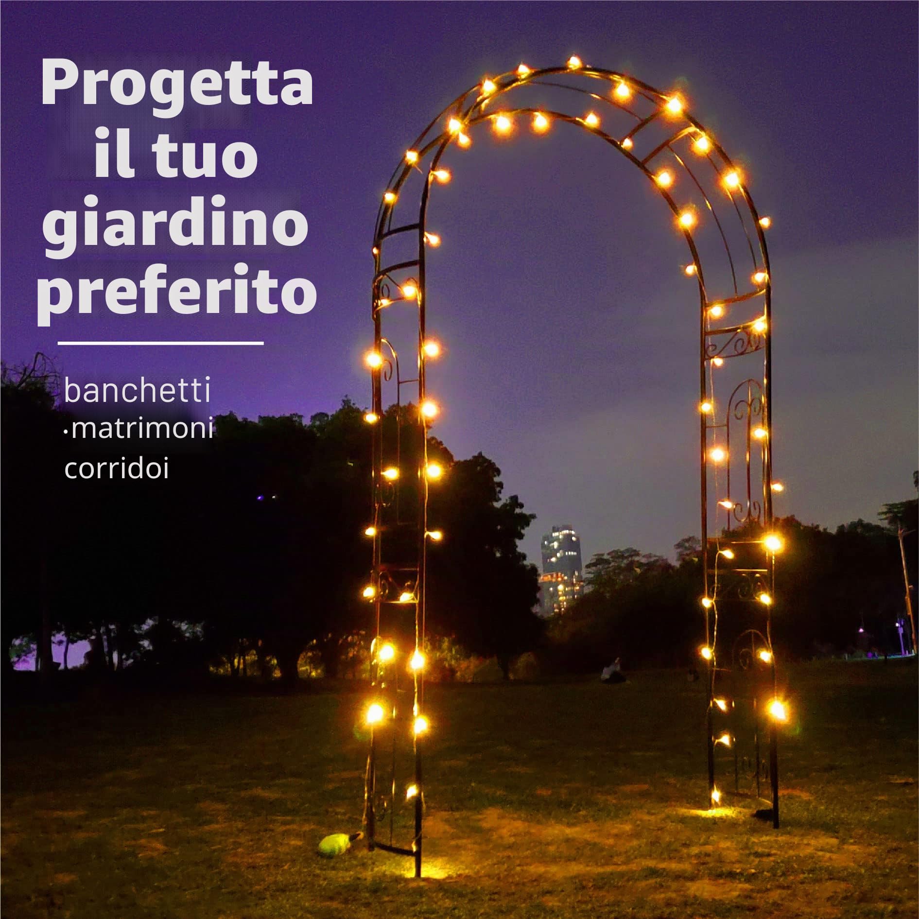 GARDEN Arco per Rose Rampicanti, Decorazione Giardino, in Metallo, Resistente, 220 x 114 x 36 cm, Design Romantico, Nero