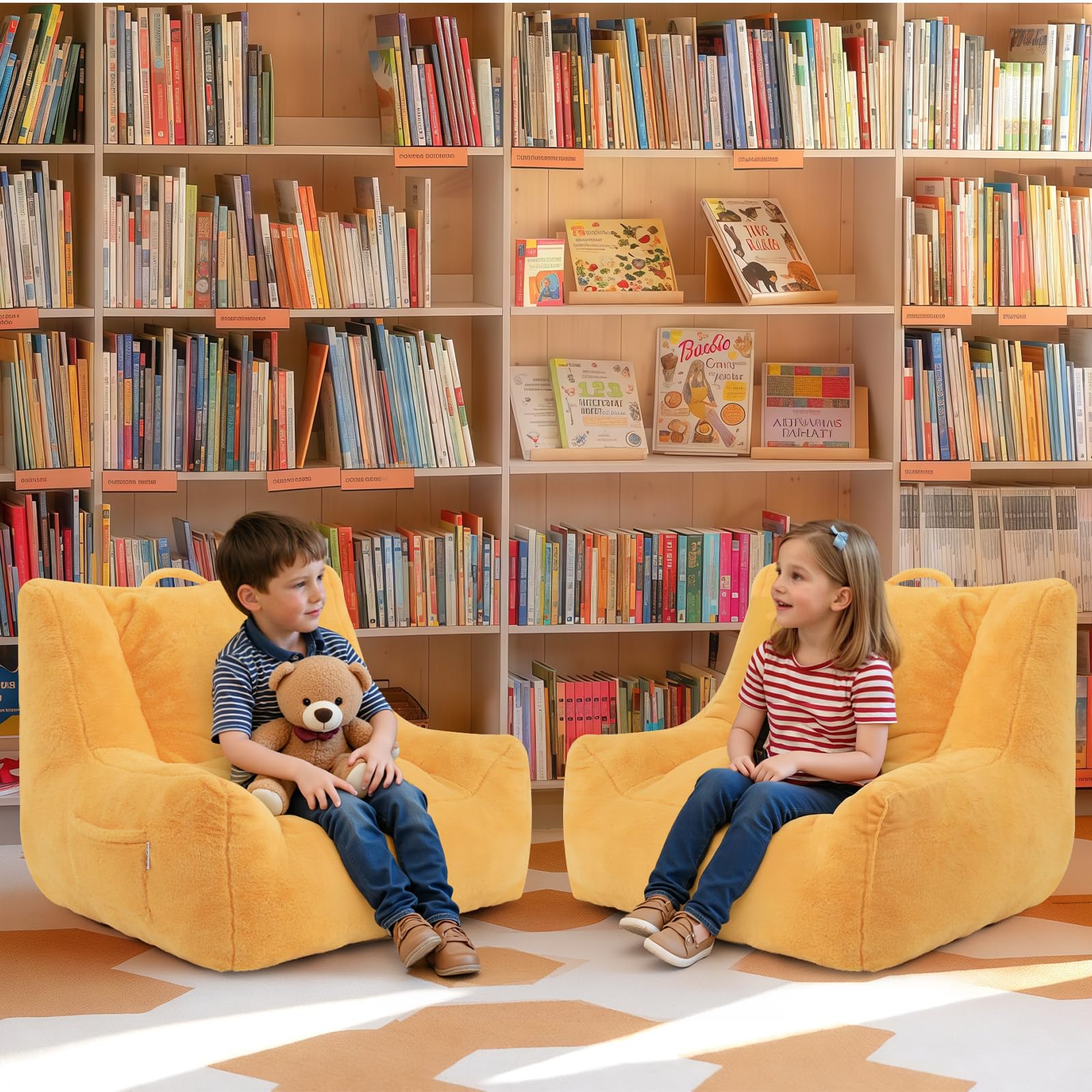 MeMoreCool Sitzsack Kinder, Baby Sessel mit Füllung Jungen und Mädchen, gemütliches Sofa mit Tasche für Spielzimmer, Sitzsäcke fürs Kuschelecke Kinderzimmer, Gelb