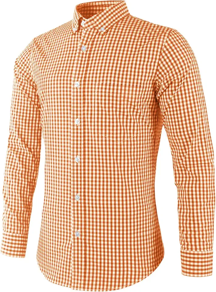 Men's Plaid Casual Slim Fit Long Sleeve Button Down Dress Shirts