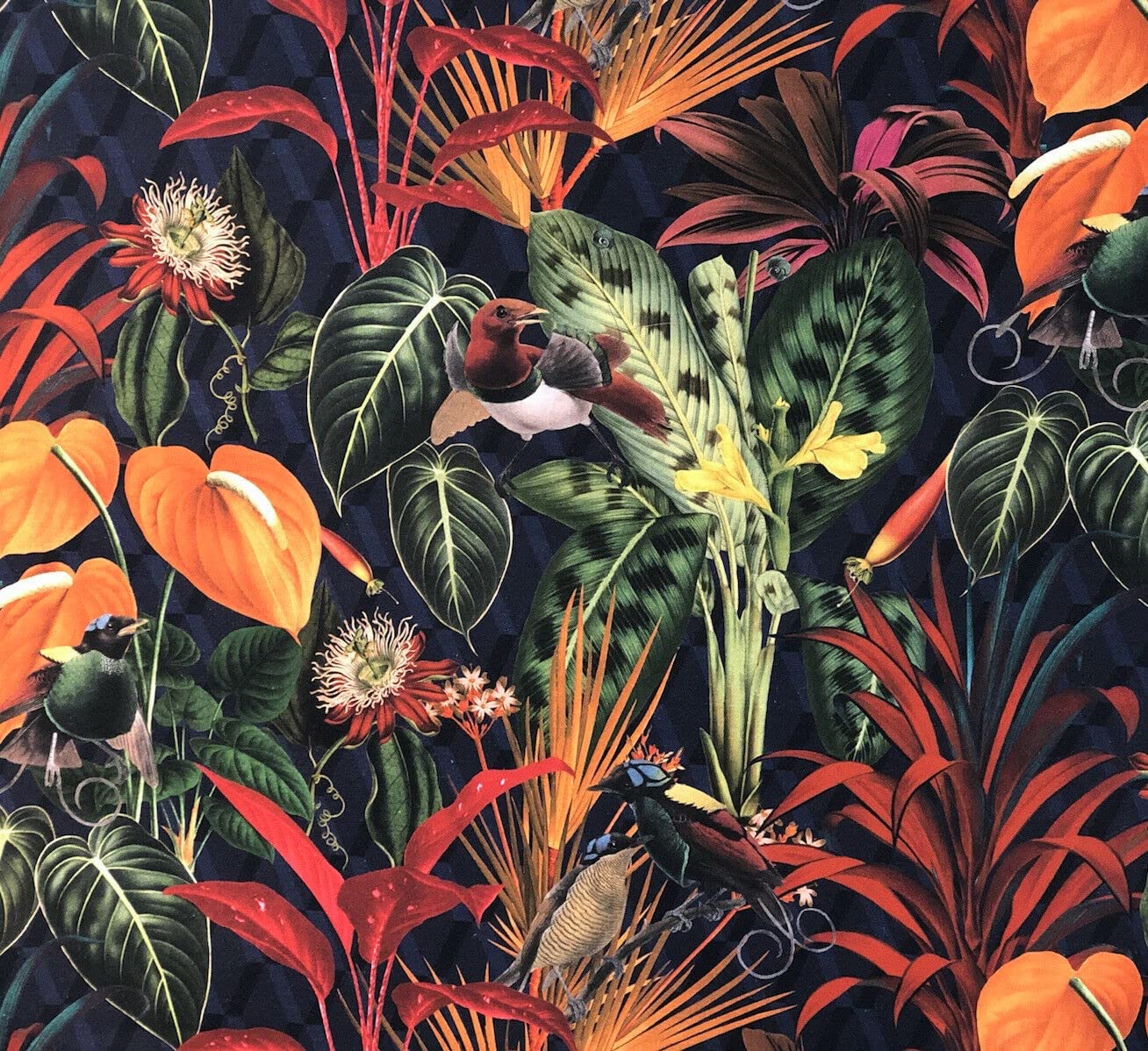 Tropical Fabric by Meter Deep Jungle Rainforest Printed Cotton Exotic Birds Plants Sewing Material for Curtains Cushions Upholstery