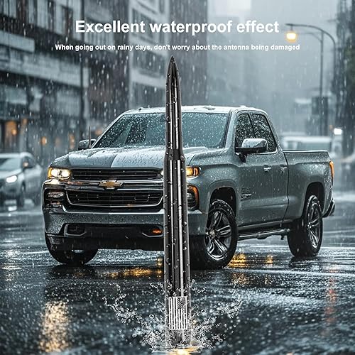 Vista 41 de Antena con válvula de neumático para automóvil y camión, antena corta universal de repuesto con bandera de EE. UU., accesorios para radio Plateado