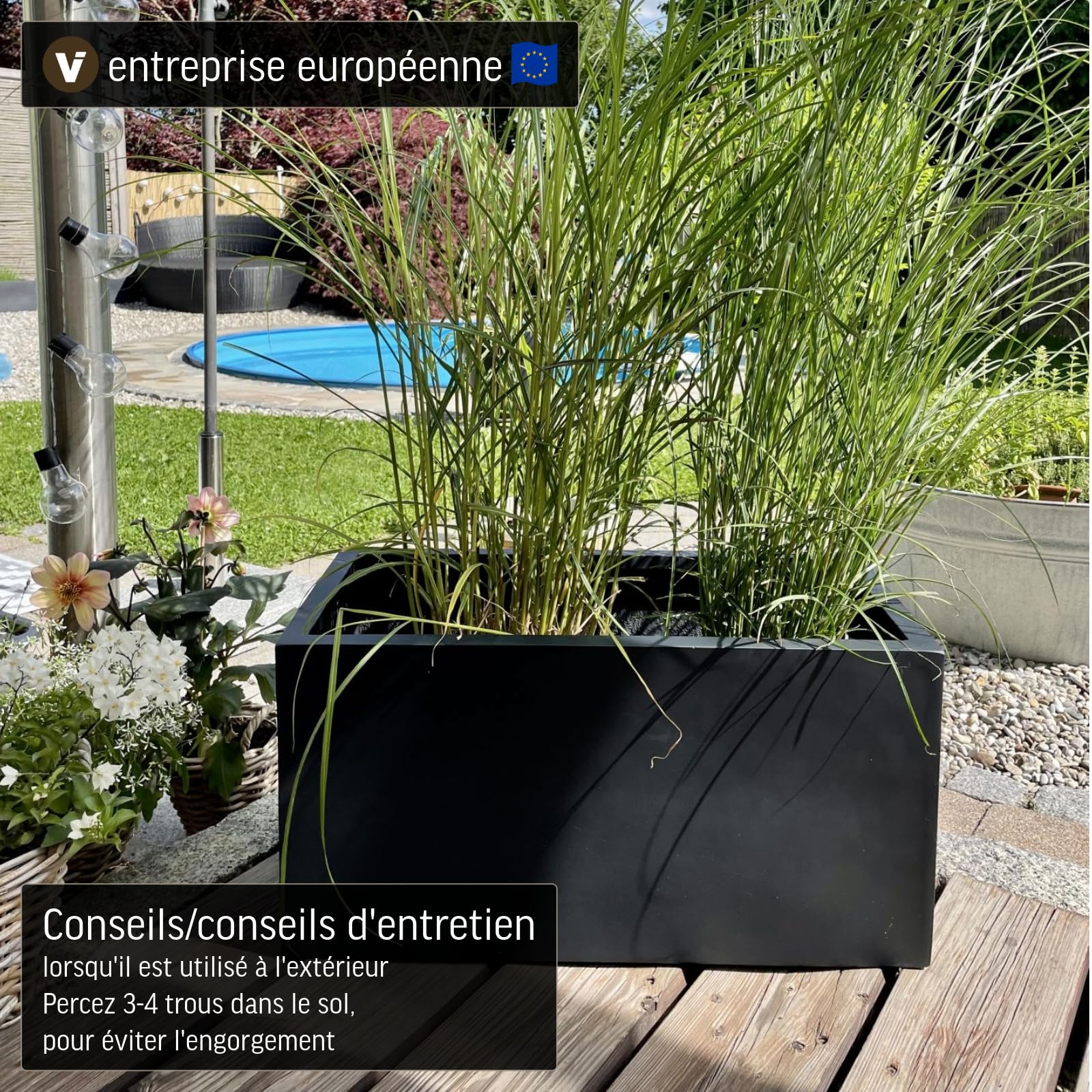 VIVANNO Bac à Plantes en Fibre de Verre Anthracite 30x60x30