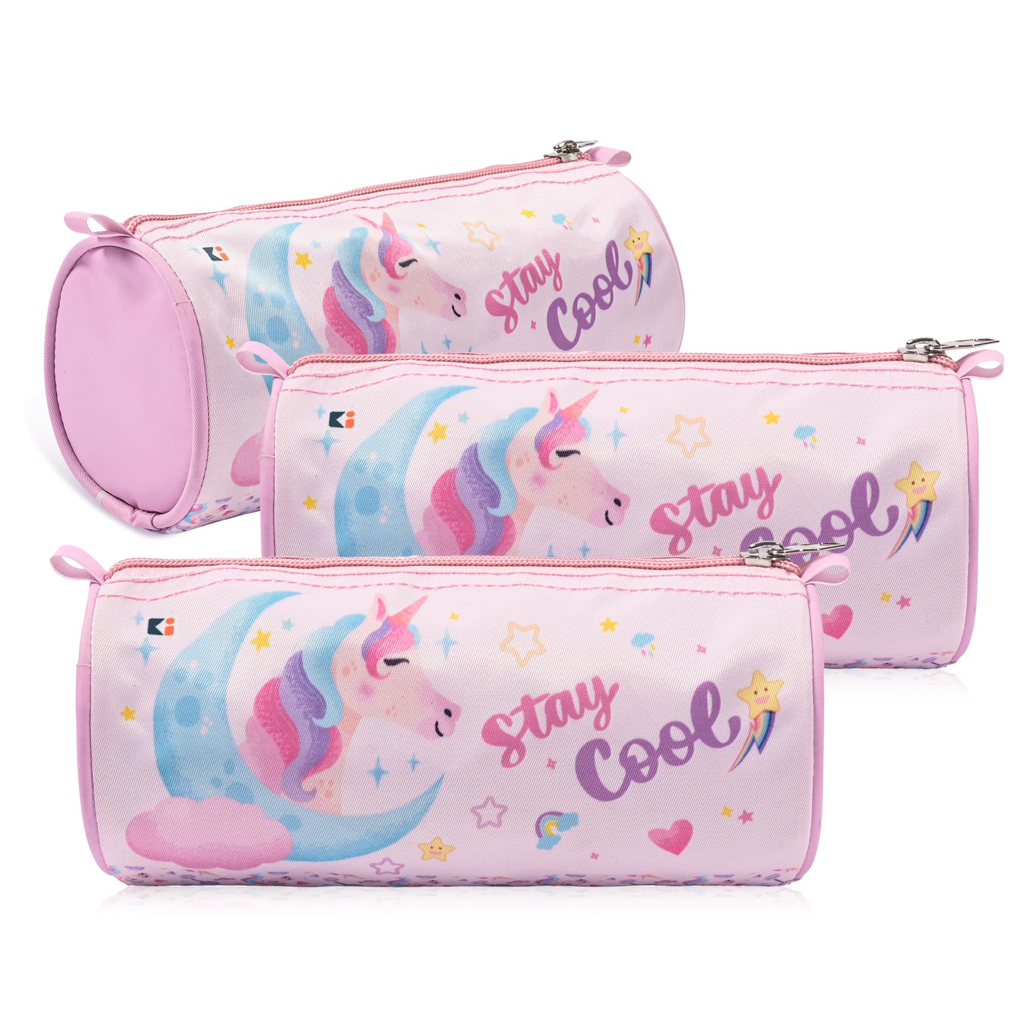 Homestic Pack of 3 Round Pencil Pouch | Unicorn Pencil Pouch for Kids | Travel Organizer | Multi-Purpose Travel Pouch | Stationary Utility School Pouches | Geometry Box | Pink