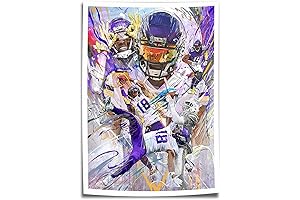 Justin Jefferson Watercolor Canvas Wall Poster: Unframed Football Decor for Vikings Fans
