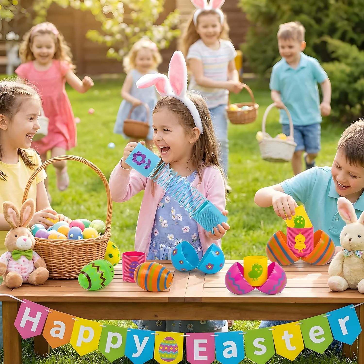 YQUQWN 24 PCS Easter Mini Coil Spring Toys with Plastic Eggs for Kids, Filled Easter Eggs with Mini Slinky, Easter Egg Stuffers, Easter Basket Stuffers, Party Favors & Egg Hunt Toys