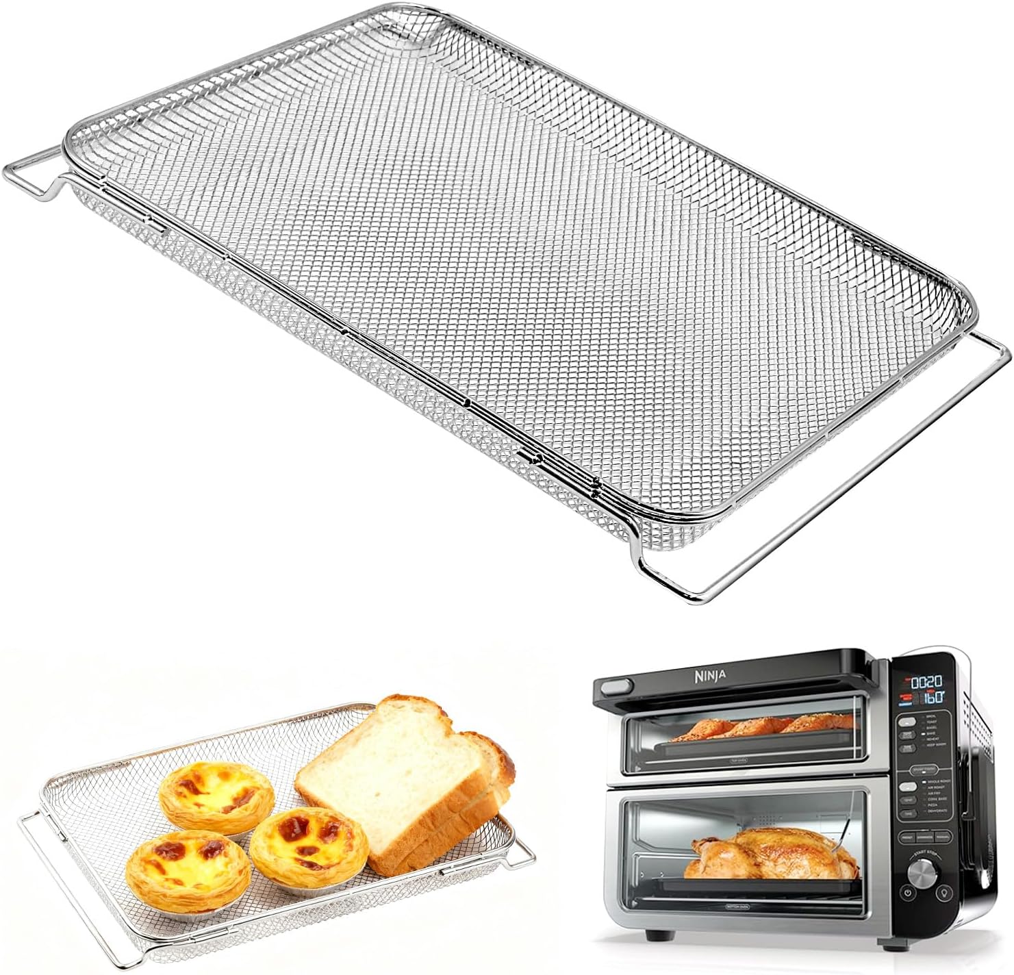 Replacement Air Fryer Basket for Ninja Double Oven, Stainless Steel Basket for Ninja DCT451, DCT401, DCT601, DCT651 And DCT402bk. Smart Double Oven Accessories for Ninja Air Fryer Basket Replacement.