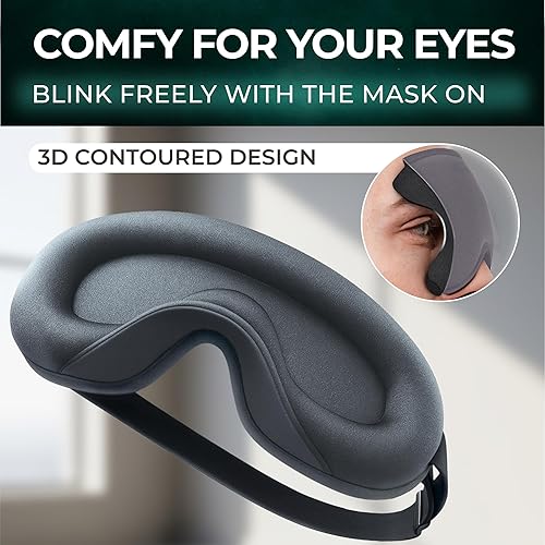 Miniatura 3 de Peace&Quiet Máscara de dormir PQ para dormir de lado - Máscara de dormir con bloqueo de luz contorneada 3D para mujeres y hombres, cubierta ligera