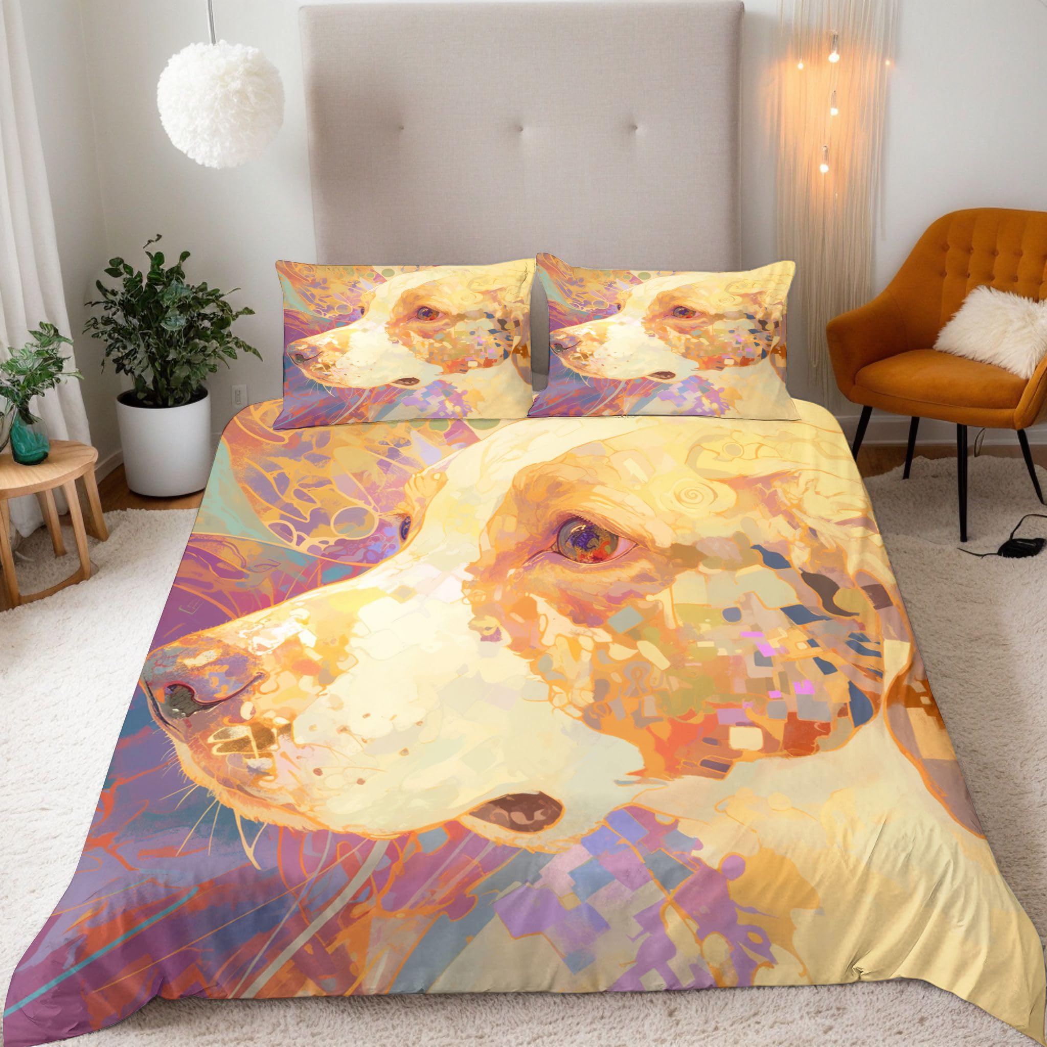 Housse de couette avec fermeture éclair en microfibre respirante chien 3D