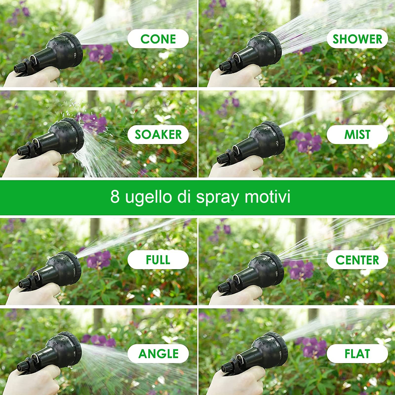 Tubo da giardino estensibile da 30M (10M*3), ugello a spruzzo a 8 funzioni, tubo interno con anima in lattice migliorata Adatto per rubinetti da 1/2" e 3/4", gancio e borsa per il trasporto